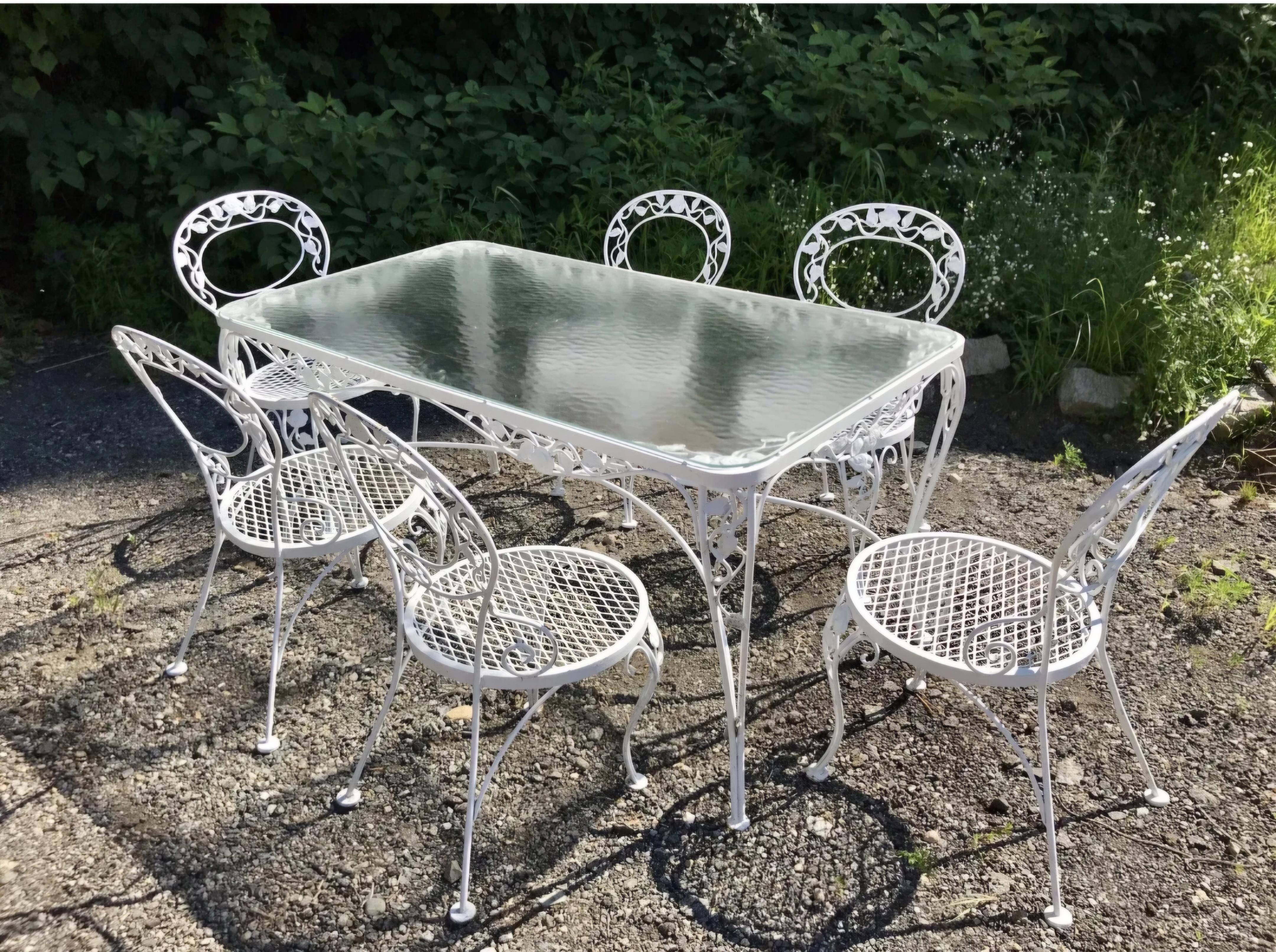 Woodard Wrought Iron Patio Dining Set 7 Pieces For Sale 3
