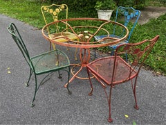 Woodard Wrought Iron Patio Table with Flower Center & 4 Chairs