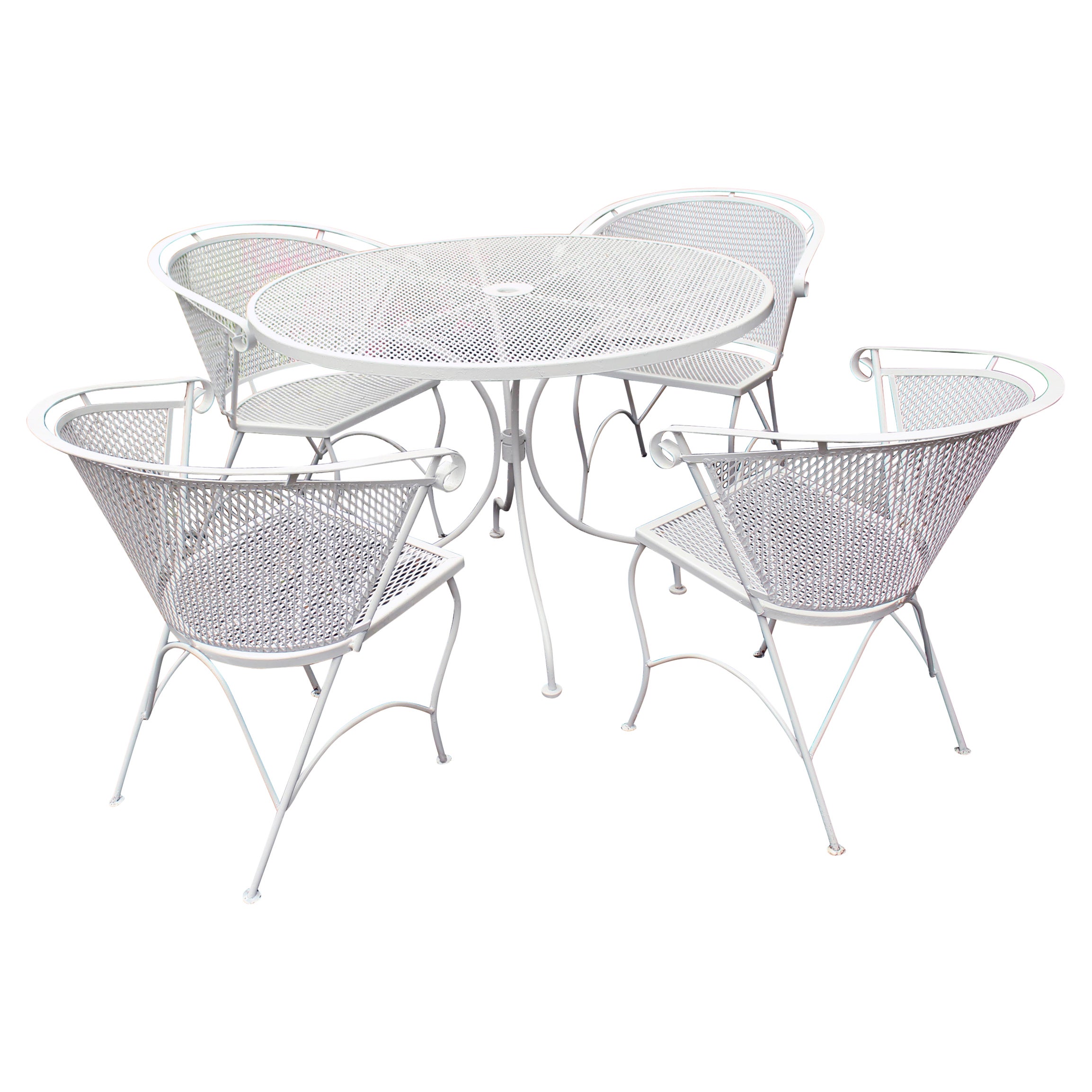 Woodard Wrought Iron Round Table & 4 Arm Chairs, circa 1970s