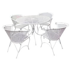 Woodard Wrought Iron Round Table & 4 Arm Chairs, circa 1970s