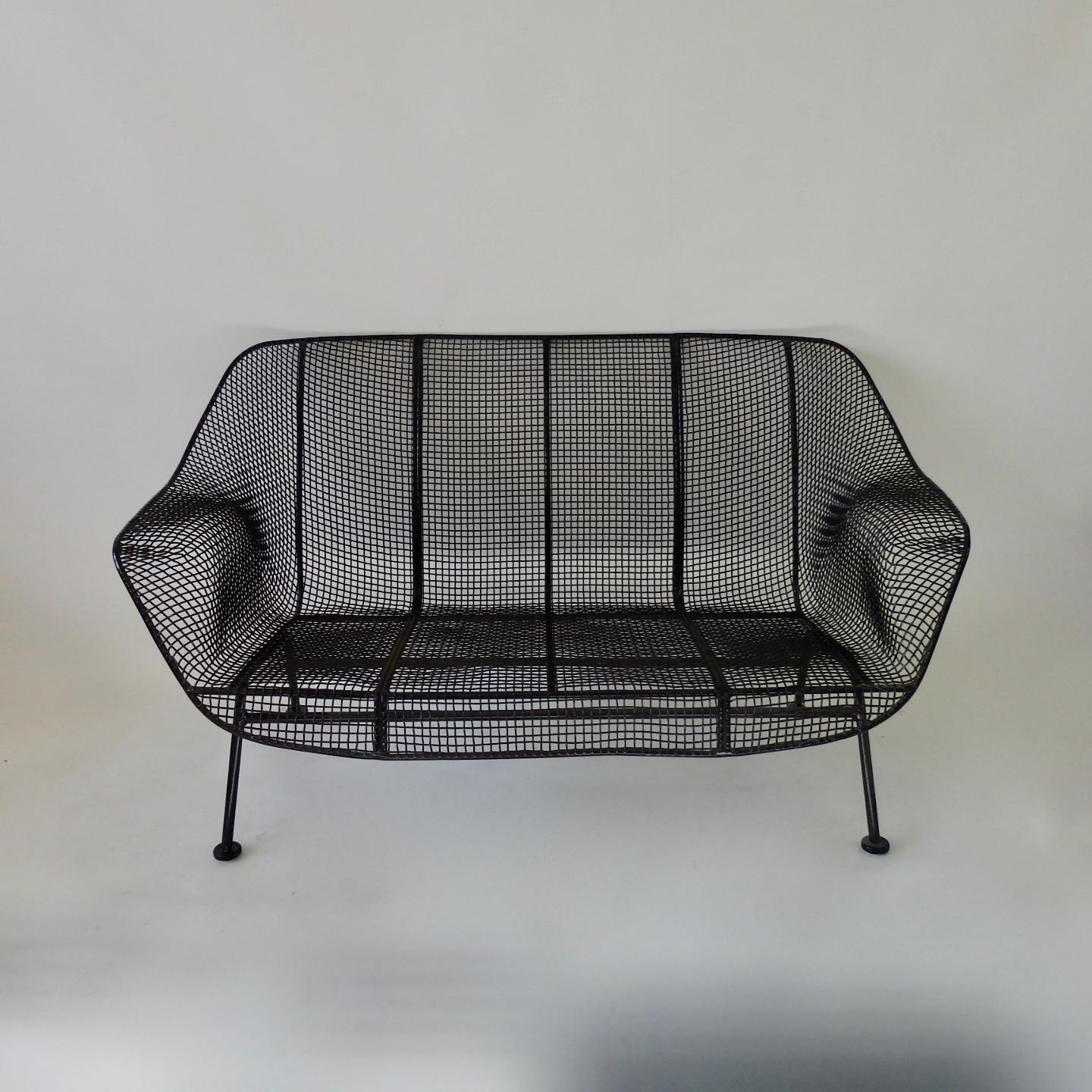 Mid-Century Modern Woodard Wrought Iron with Mesh Settee For Sale