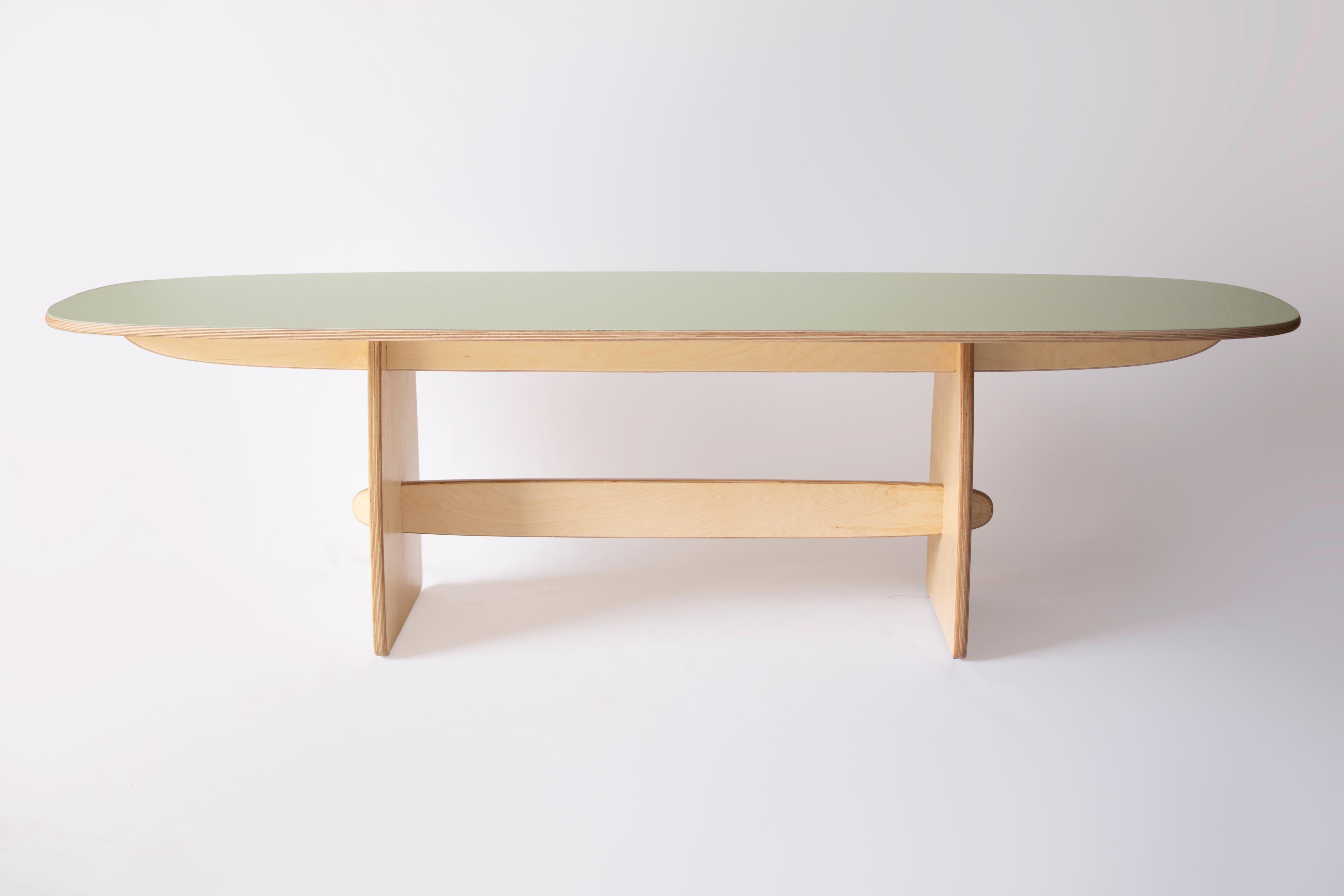 Modern Woodbine Dining Table in Baltic Birch and Natural Linoleum For Sale