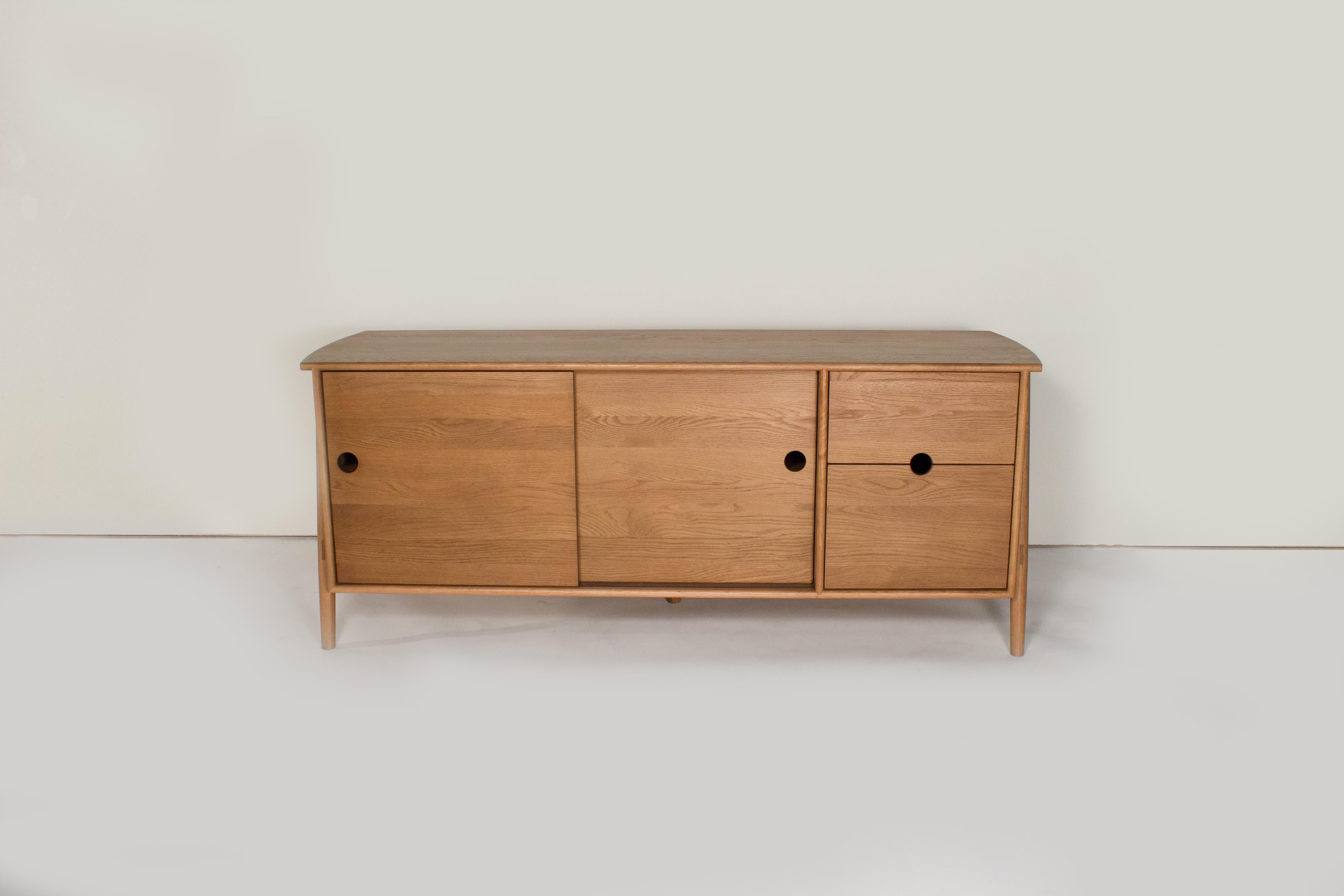 Sun at six is a Brooklyn design studio. We work with traditional Chinese joinery masters to handcraft our pieces using traditional joinery. The woodbine sideboard features dovetails and traditional joinery throughout.

• Solid white oak
• Tung