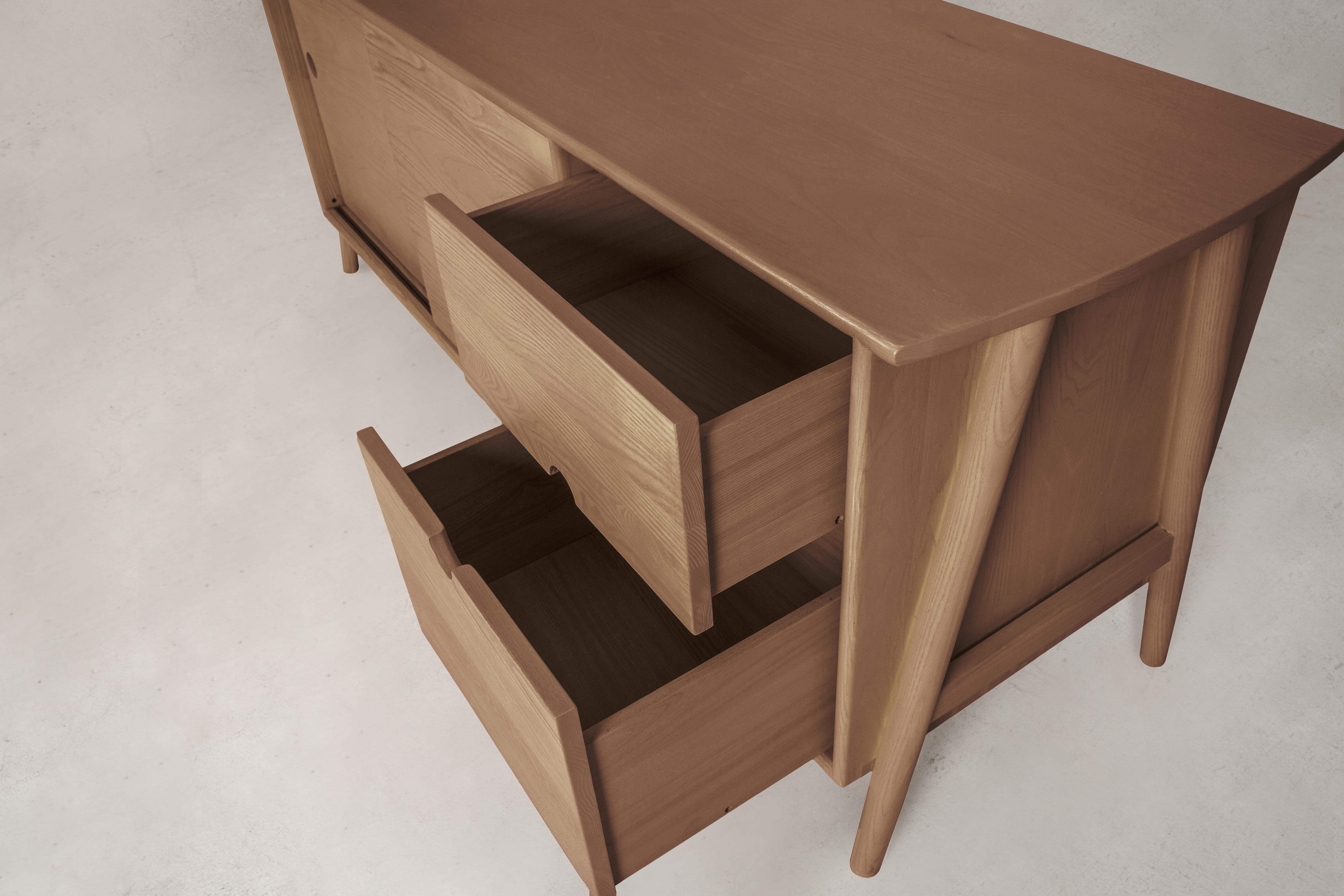 Chinese Woodbine Sideboard, Sienna, Midcentury Sideboard in Wood