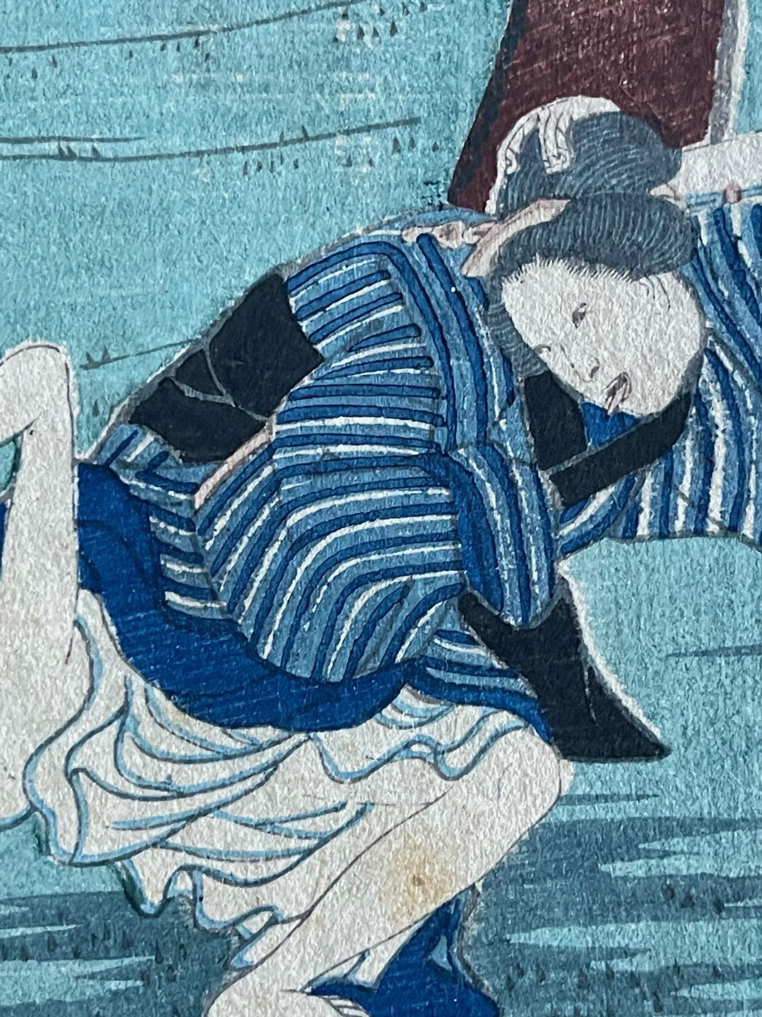 Comic- Ansichten berühmter Orte in Edo mit Holzschnitt von Hiroshige Hirokage im Angebot 1