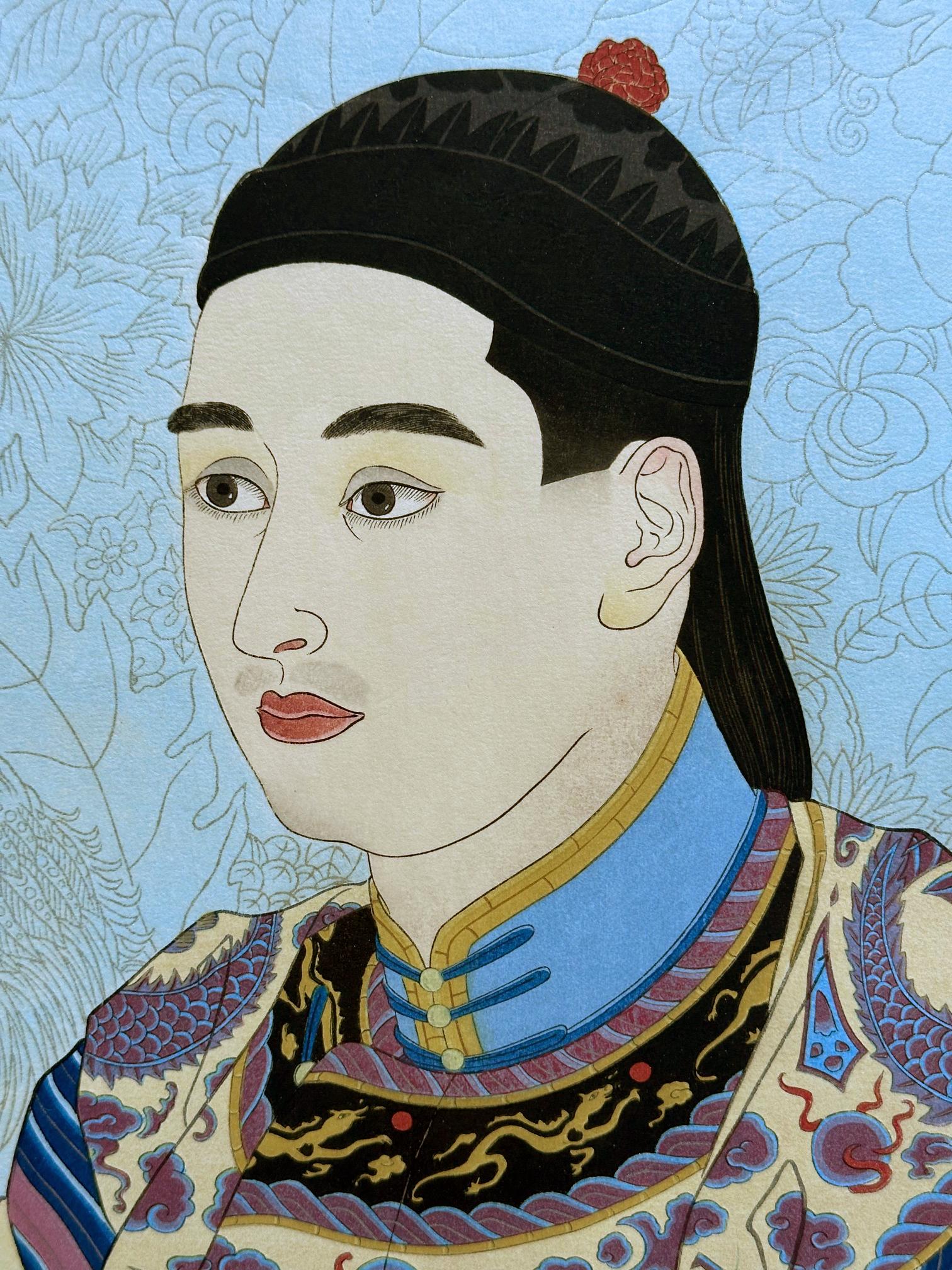 Gravure sur bois japonaise Le Mandarin Aux Lunettes par Paul Jacoulet Bon état - En vente à Atlanta, GA