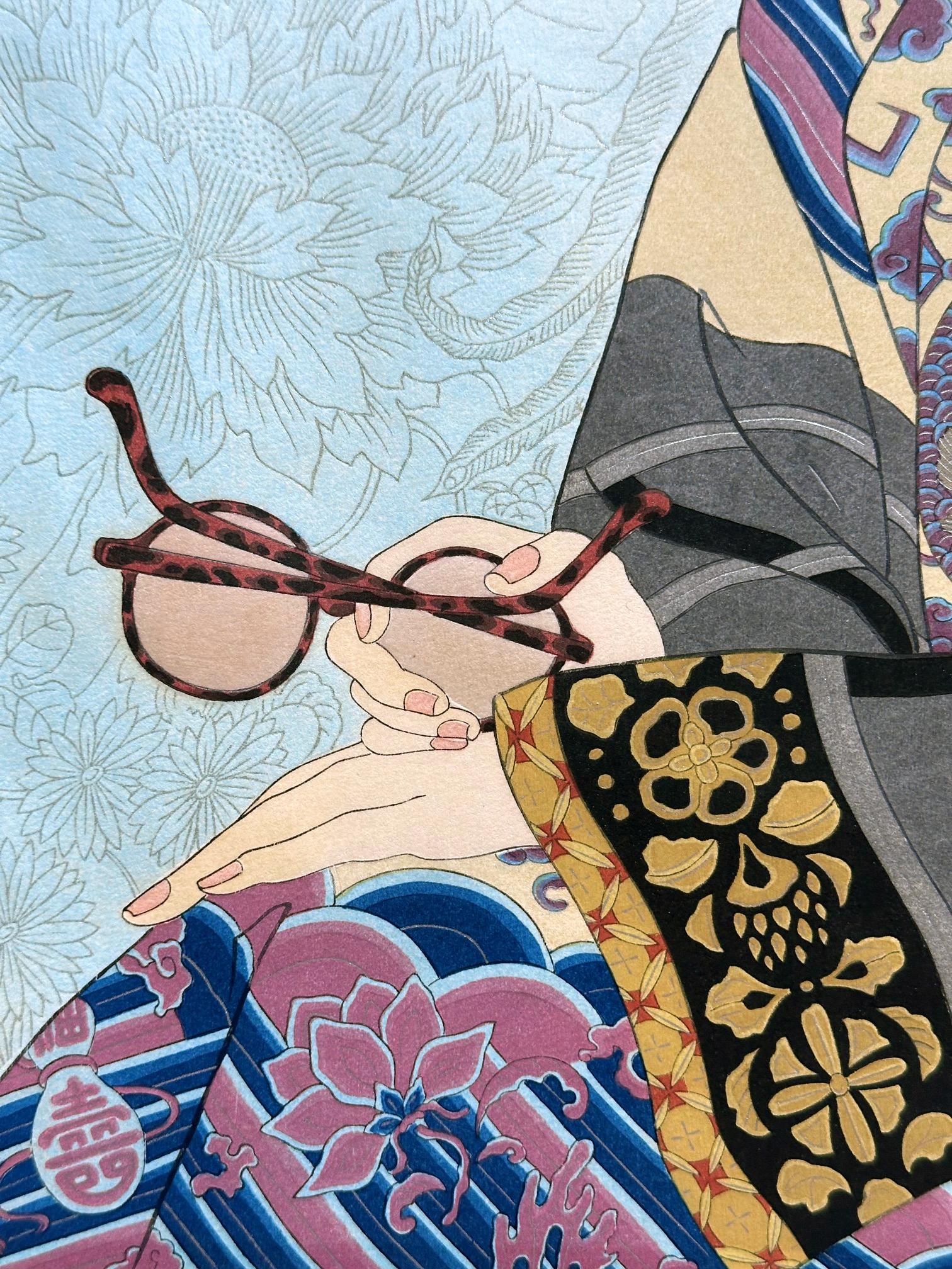 Gravure sur bois japonaise Le Mandarin Aux Lunettes par Paul Jacoulet en vente 1