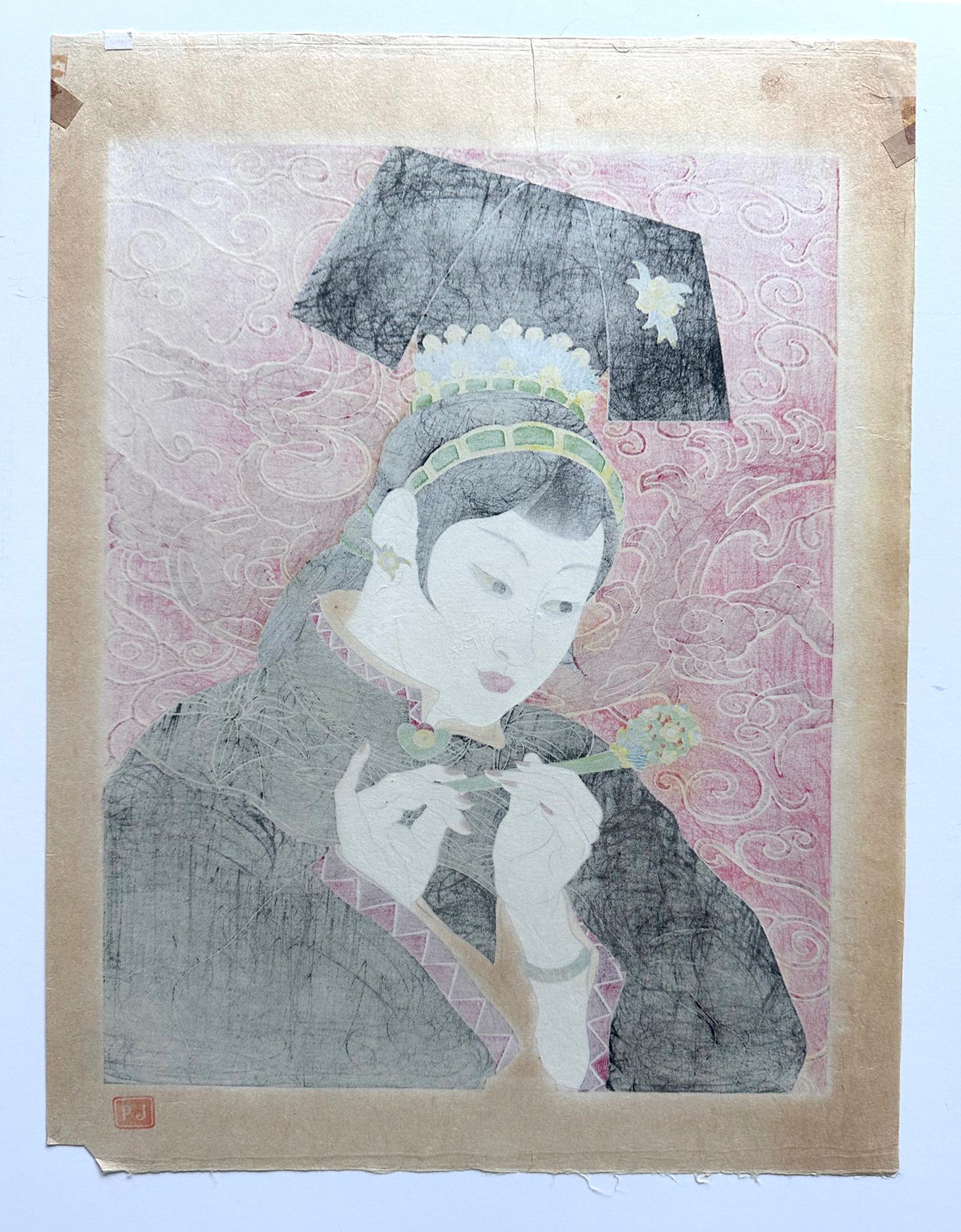 Grabado xilográfico japonés Les Jades Chinoise de Paul Jacoulet Japonismo en venta