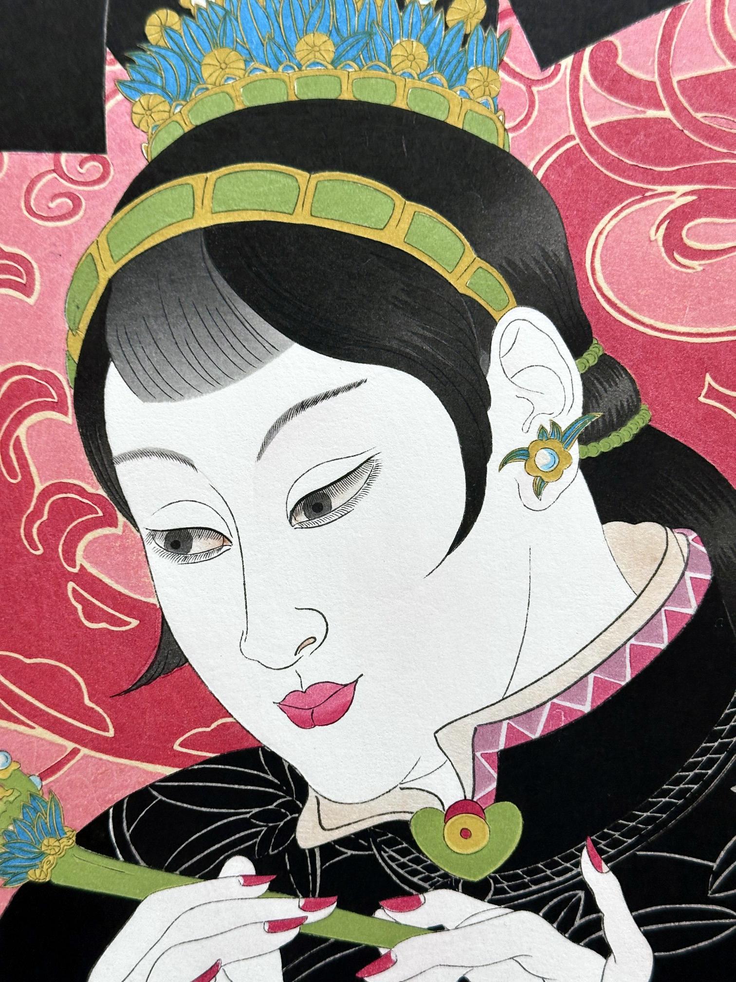 Grabado xilográfico japonés Les Jades Chinoise de Paul Jacoulet Japonés en venta