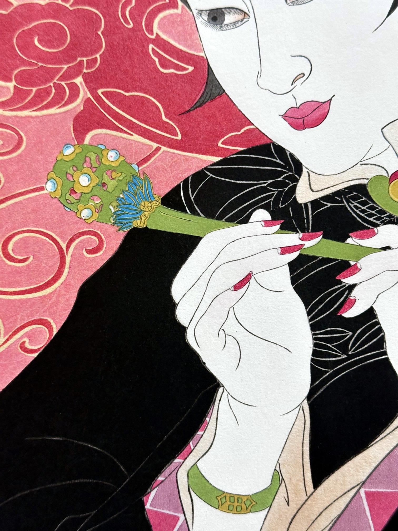Grabado xilográfico japonés Les Jades Chinoise de Paul Jacoulet Papel en venta