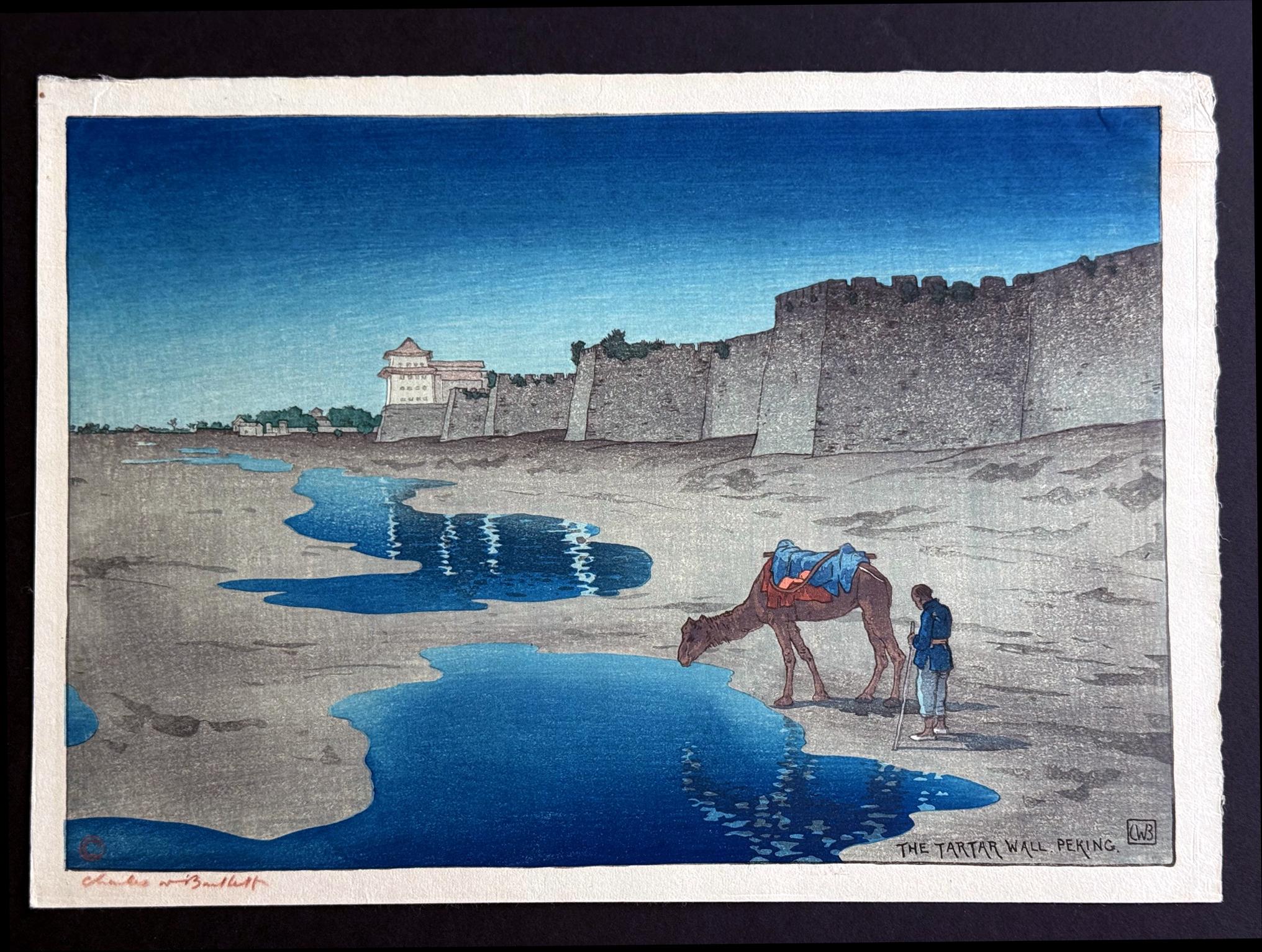 Une gravure sur bois japonaise intitulée The Tartar Wall, Peking de l'artiste britannique Charles William Bartlett (1860-1960) créée en 1919. Cette rare estampe originale représente l'extérieur de la limite sud du mur d'enceinte de l'ancienne ville