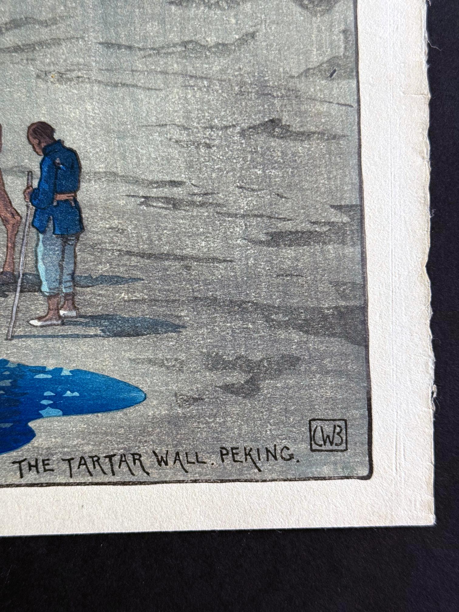 Japonais Rare gravure sur bois le mur tartare de Pékin par Charles William Bartlett en vente