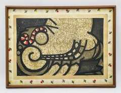 Impression sur bois intitulée "Snake Mexico" par Hodaka Yoshida, Japon, 1956