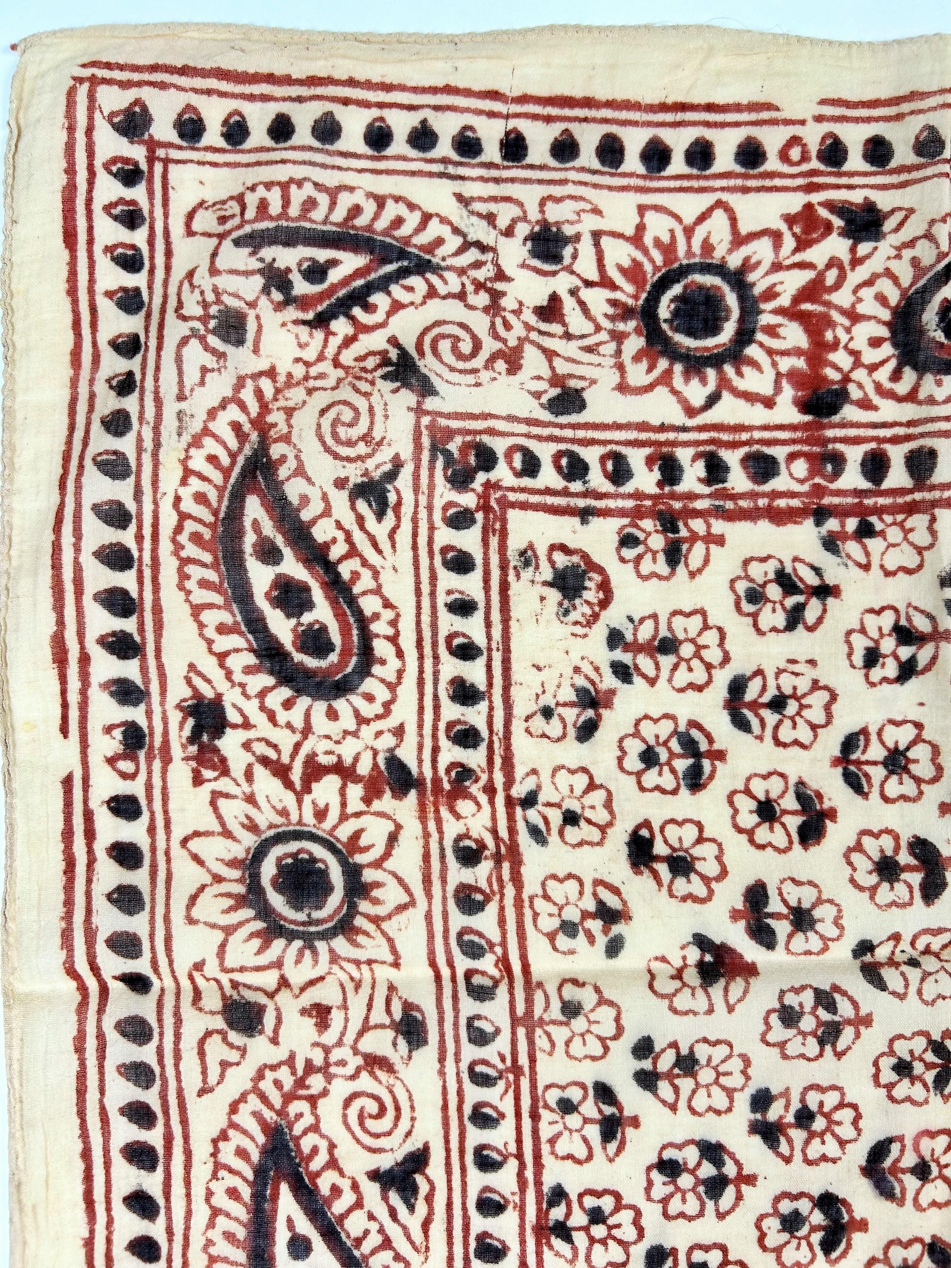 Foulard en coton Sanganer imprimé sur bois - Inde, vers 1900 Unisexe en vente