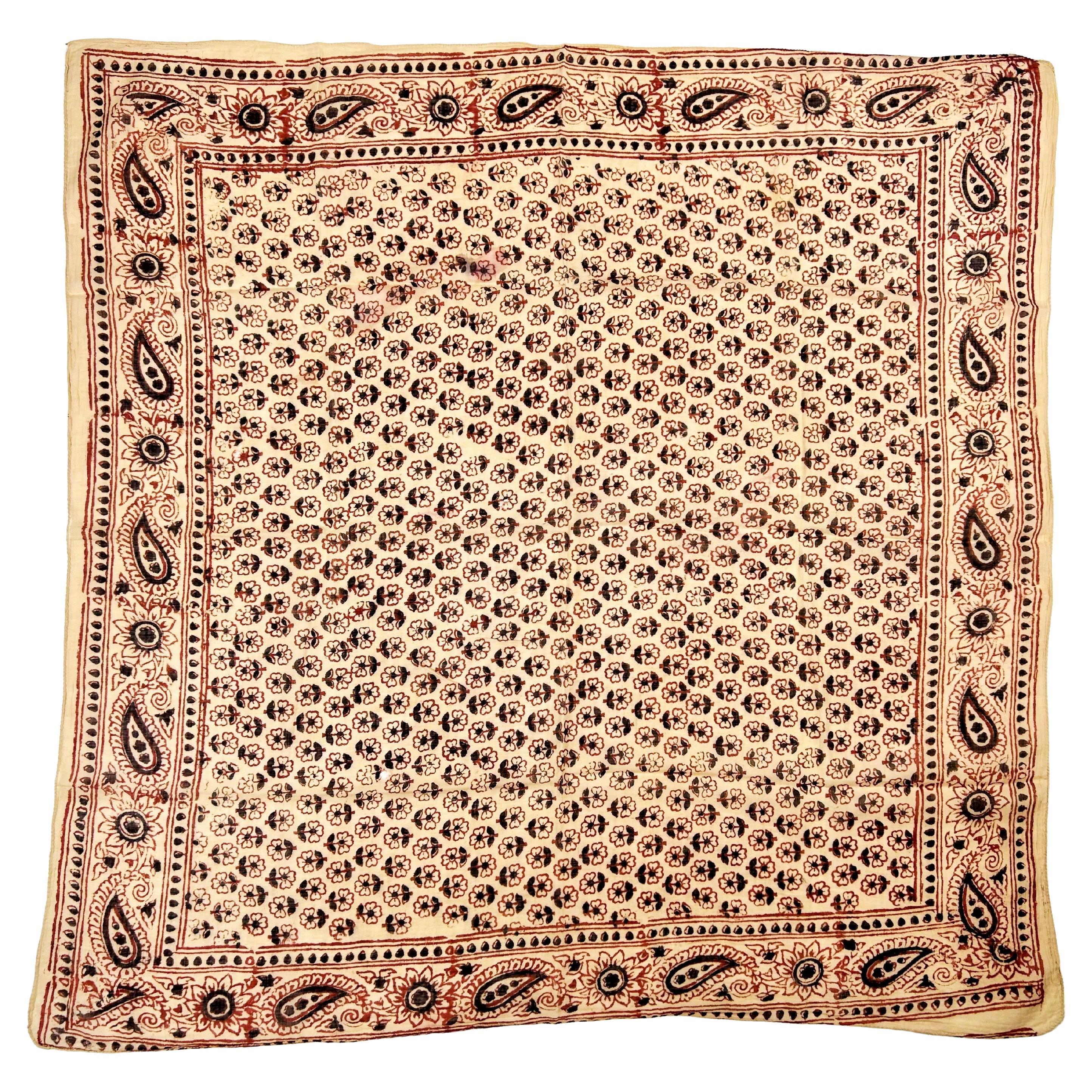 Foulard en coton Sanganer imprimé sur bois - Inde, vers 1900