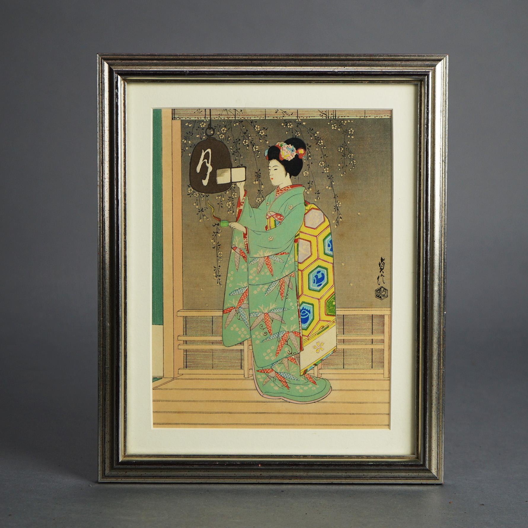 Paper Woodblock Prints by Hiroshige and Hasegawa Sadanobu III C1950 For Sale
