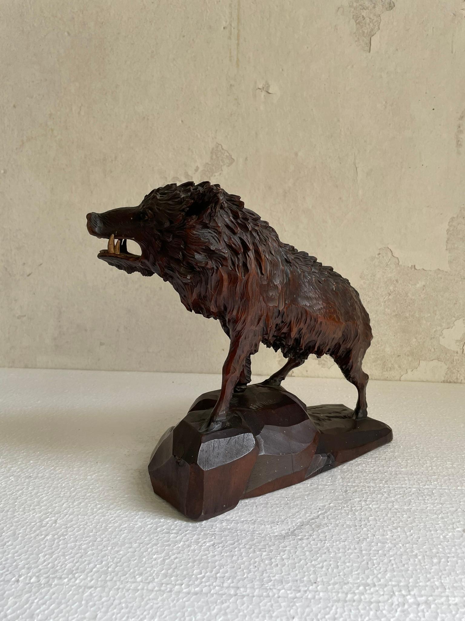 Italian Woodcarved Wild Boar, Italy 1930 ca For Sale