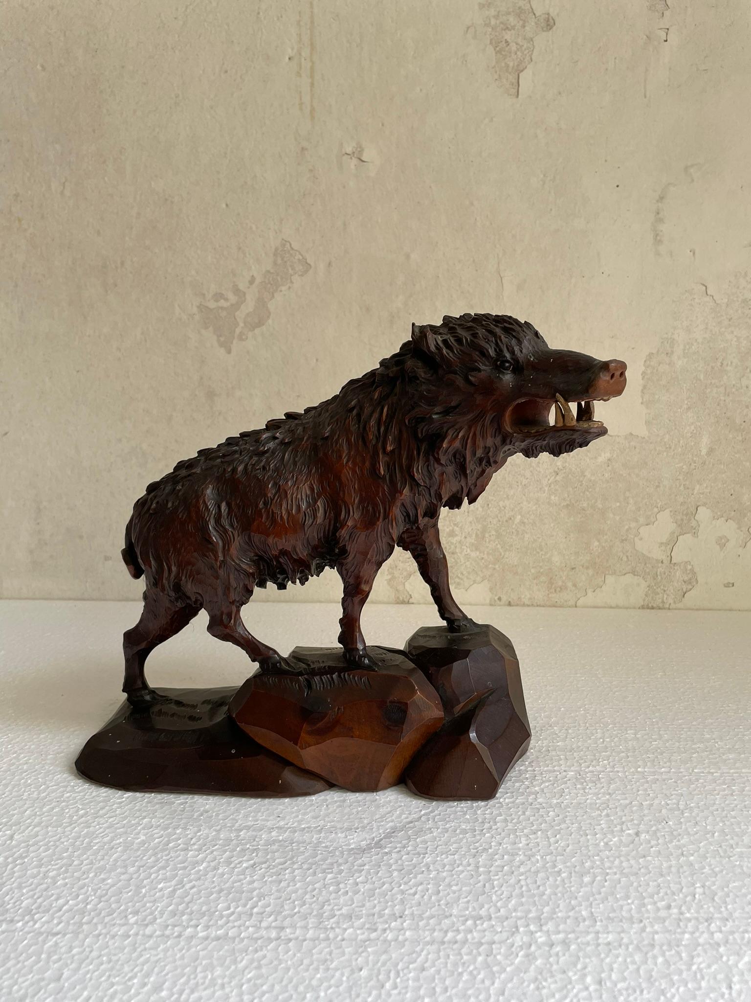 Mid-20th Century Woodcarved Wild Boar, Italy 1930 ca For Sale
