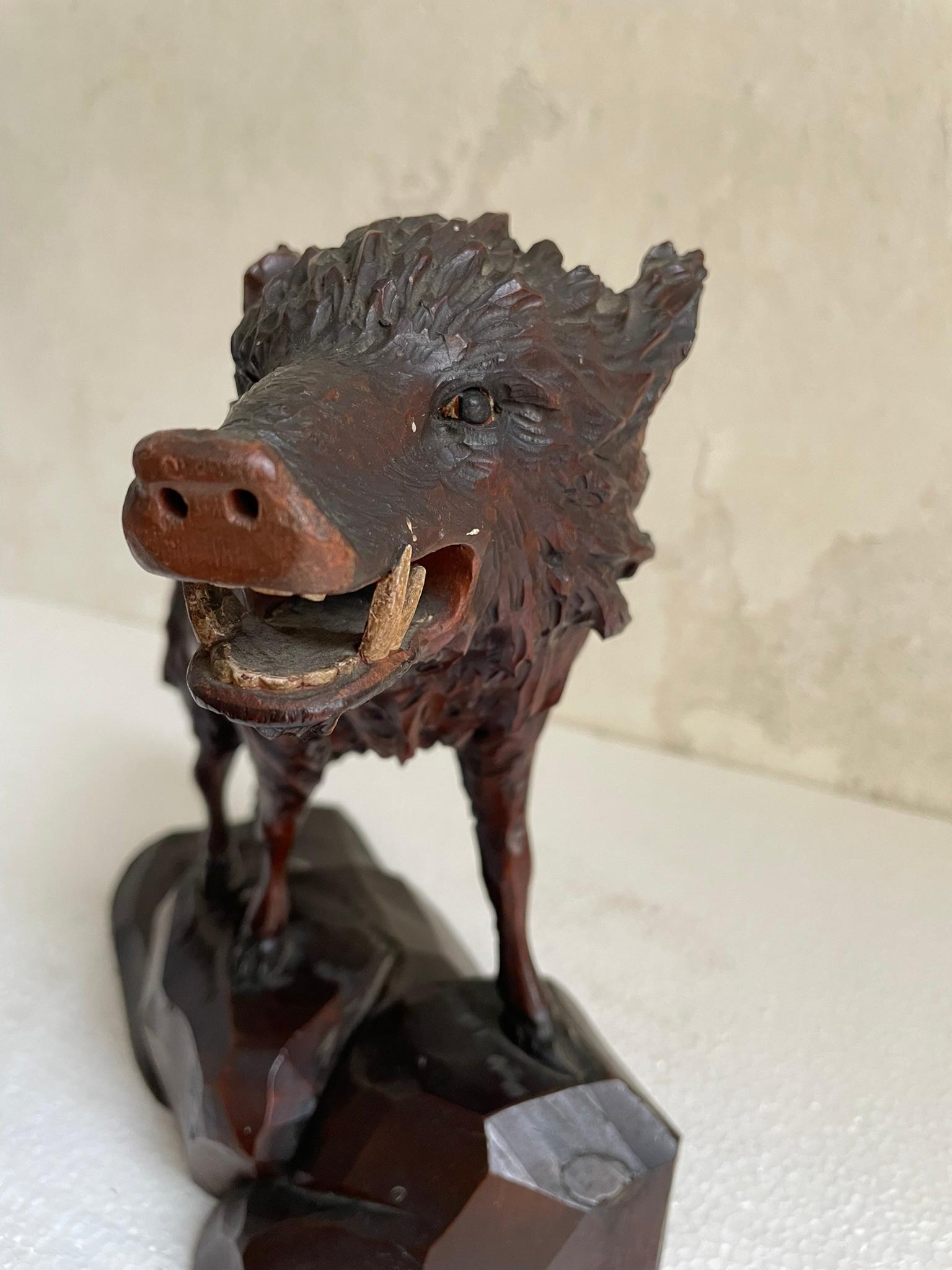 Woodcarved Wild Boar, Italy 1930 ca For Sale 1