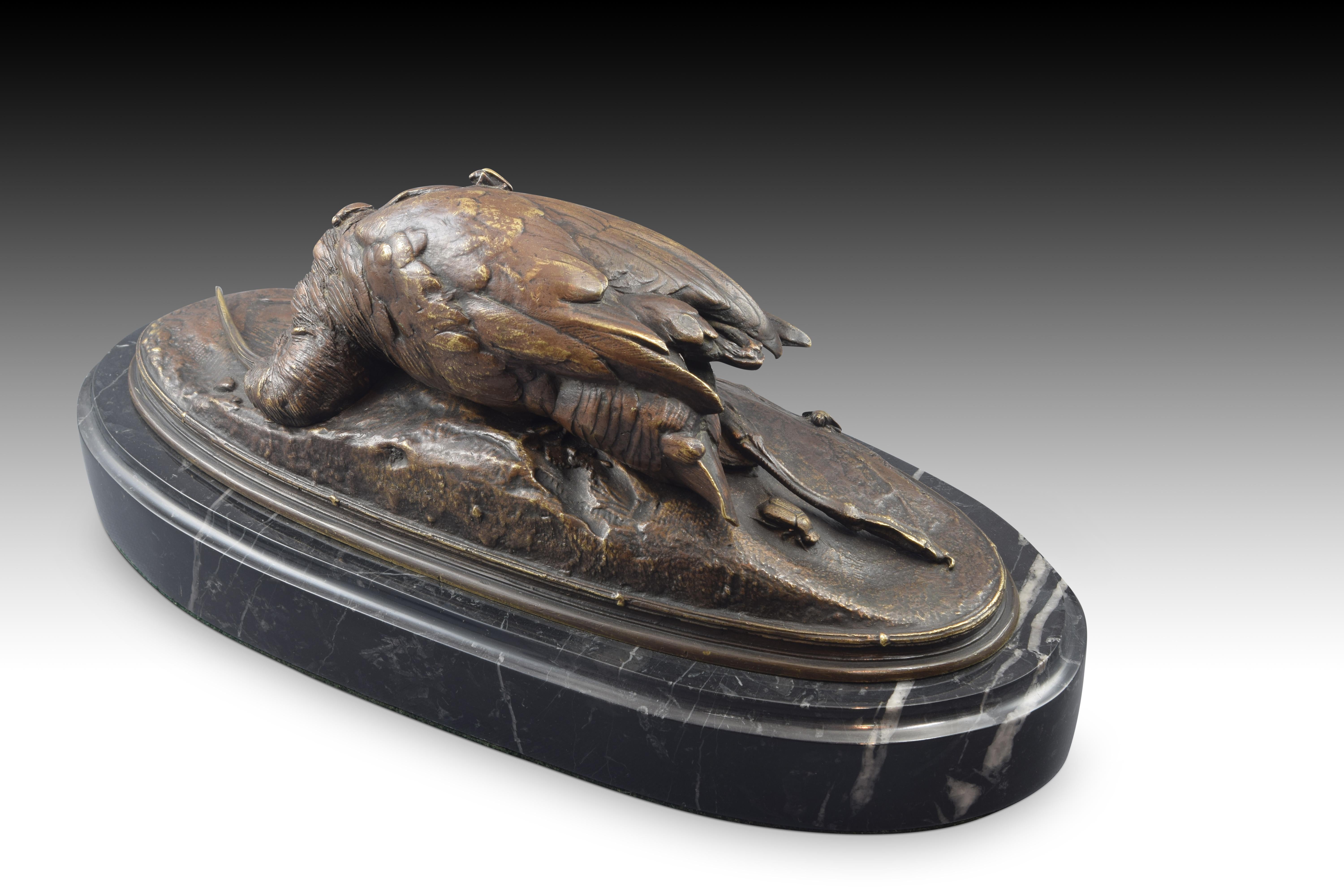 Bois et insectes. Bronze, marbre. CAIN, Auguste (Paris, France, 1821-1894). 
Avec signature en bronze. 
Auguste Cain était un sculpteur français spécialisé dans les animaux. Après s'être formé auprès de différents maîtres, il fournit dans les années