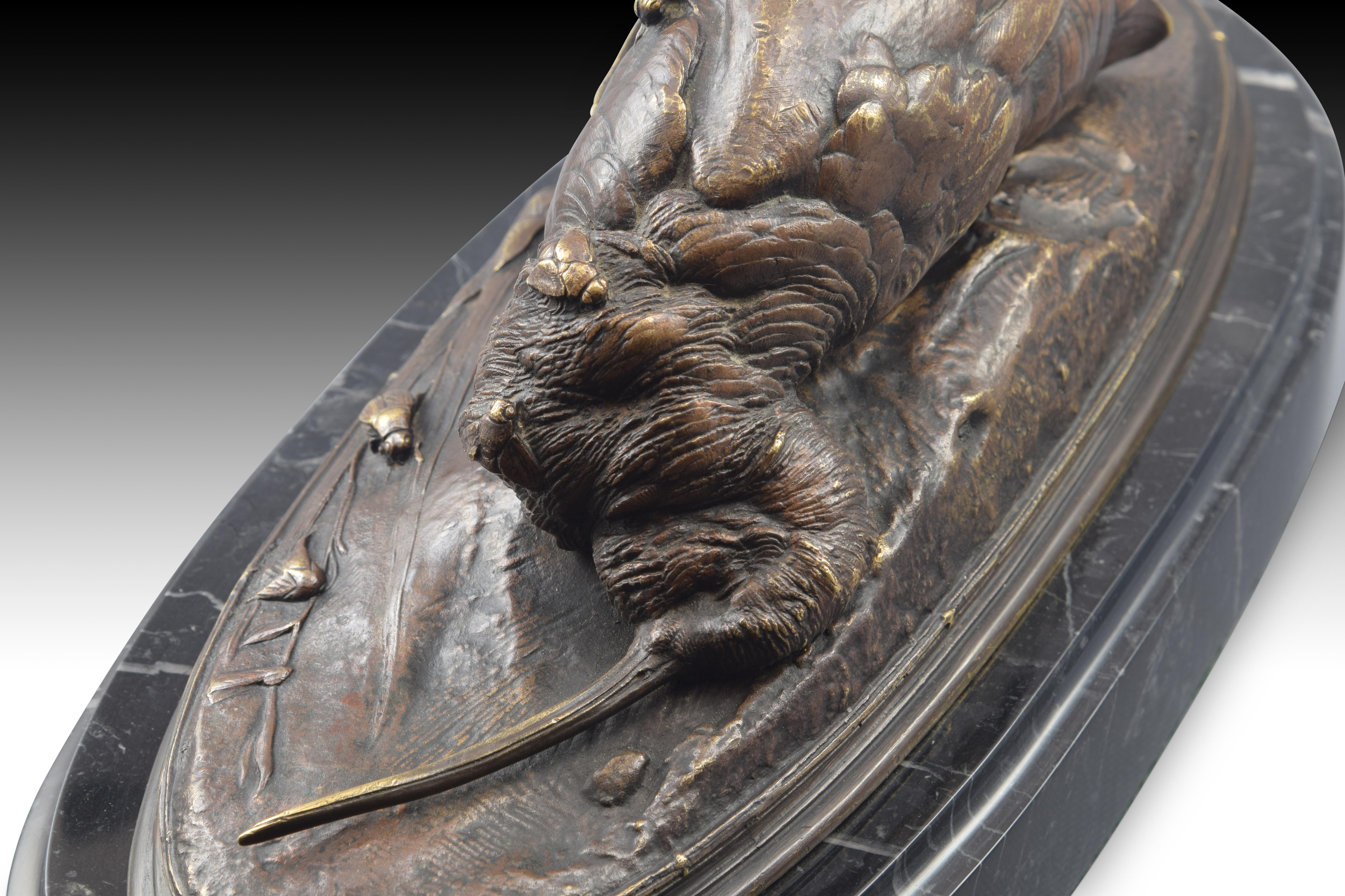 XIXe siècle Bois et insectes. Bronze, marbre. CAIN, Auguste (Paris, France, 1821-1894).