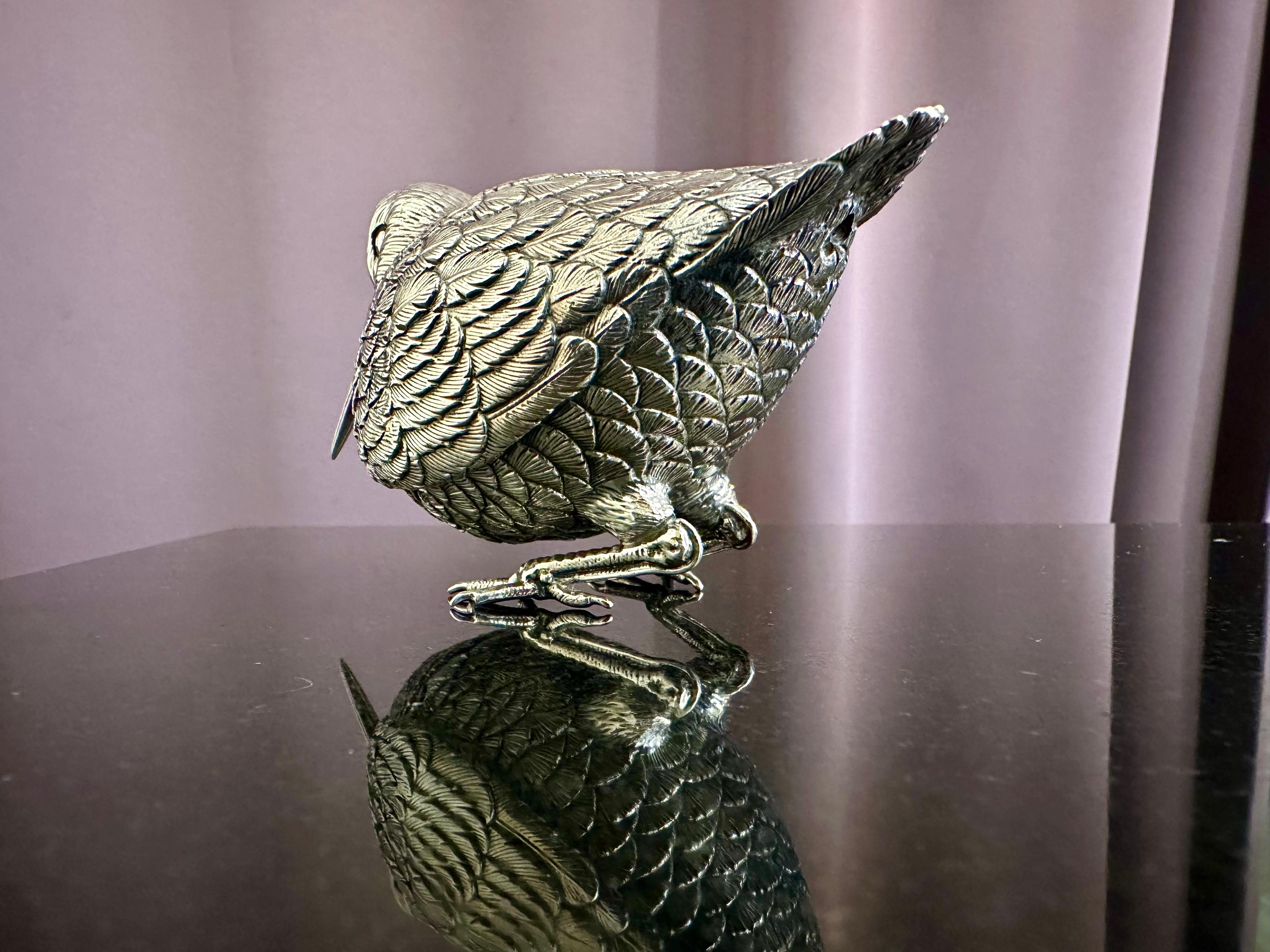 Figurine Woodcock ciselée à la main en argent 925  1