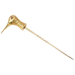 Woodcock Game Bird Tie or Lapel Pin in Gold with Ruby Eye, English, circa 1895