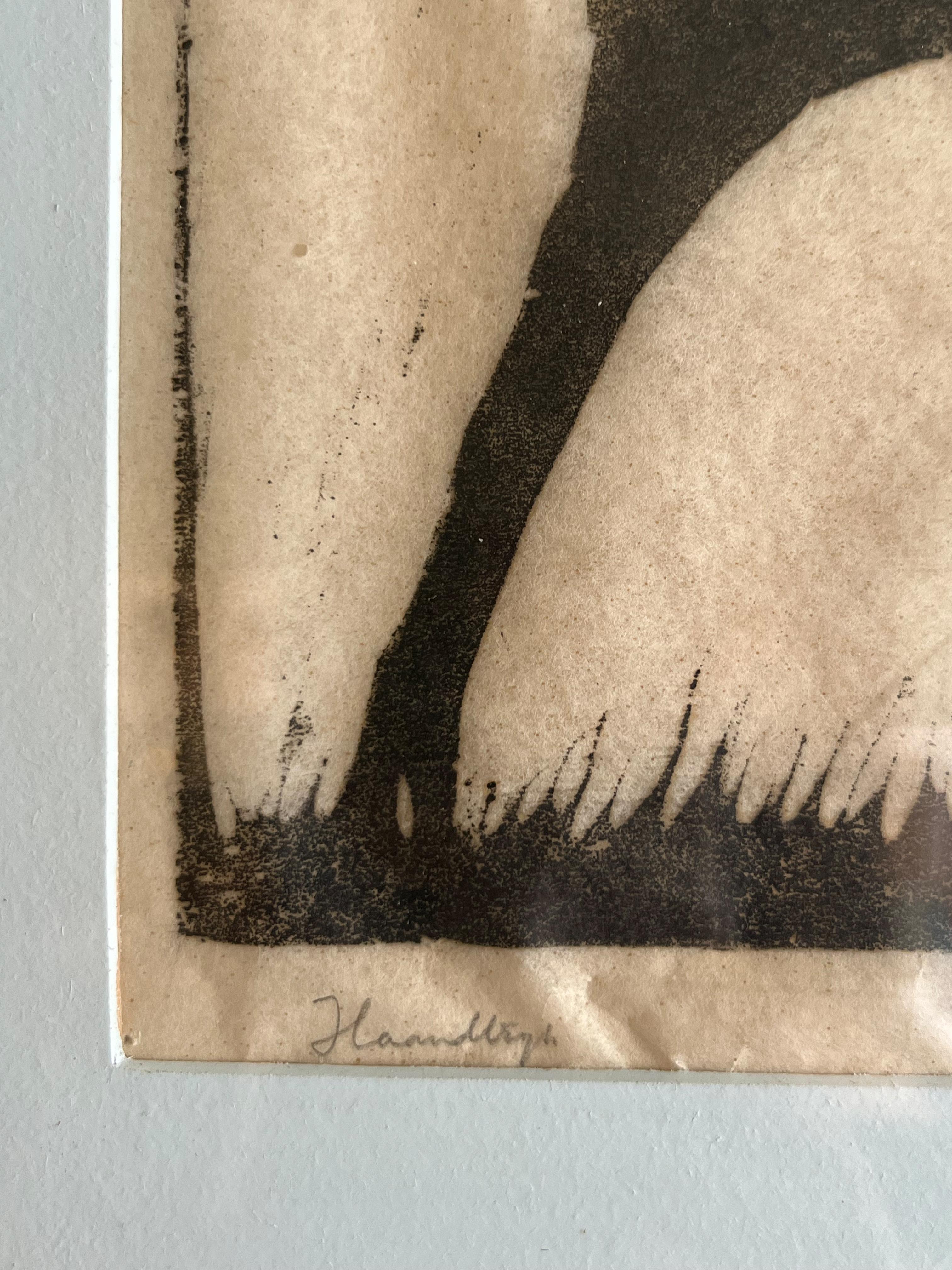 Axel Salto : Un cerf. Signé Salto. Gravure sur bois. 22×27 cm.

Axel Salto (1889-1961) était un peintre, graphiste, illustrateur et céramiste danois.

Formé à l'Académie des arts de Copenhague, Axel Salto a commencé sa carrière professionnelle par