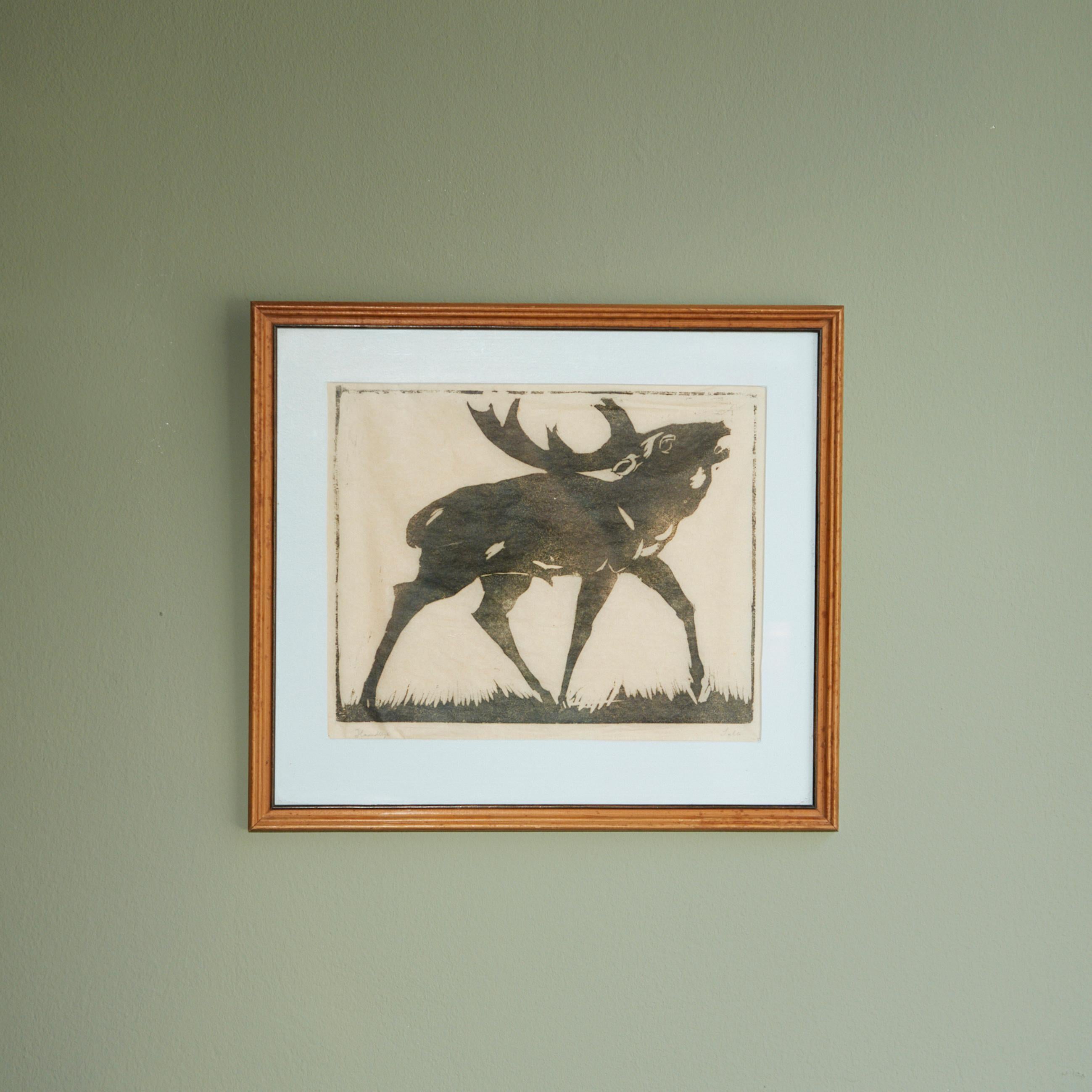 Danish Woodcut 'A stag' by Axel Salto For Sale