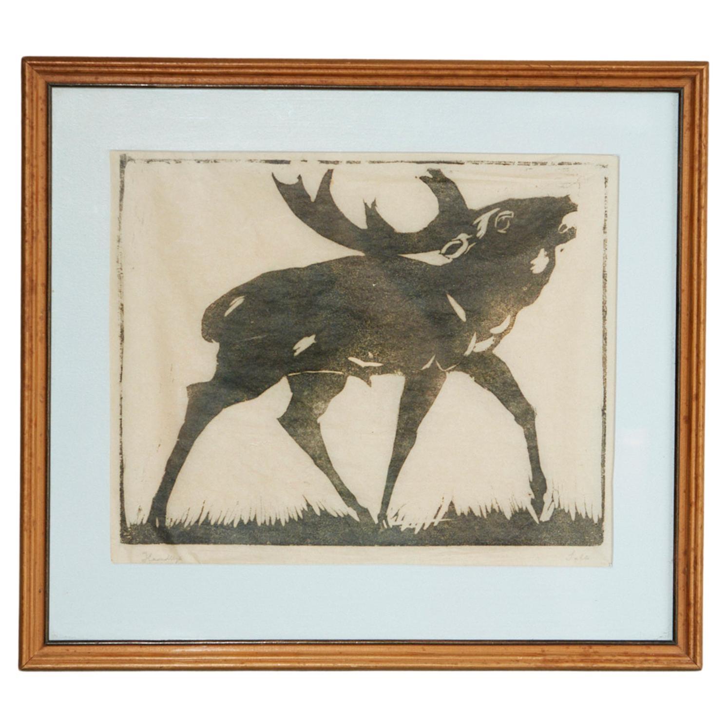 Woodcut 'A stag' by Axel Salto For Sale