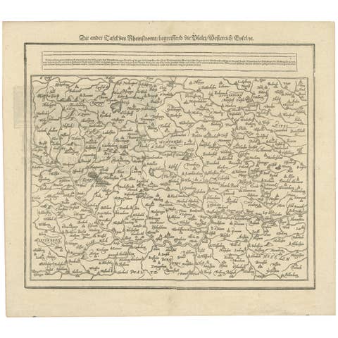 Woodcut Map of the Rhine River Region Covering the Palatinate, Austria and Elsa
