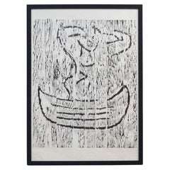 Vintage Woodcut Print ‘Nude in a Canoe’ by Simon Packard