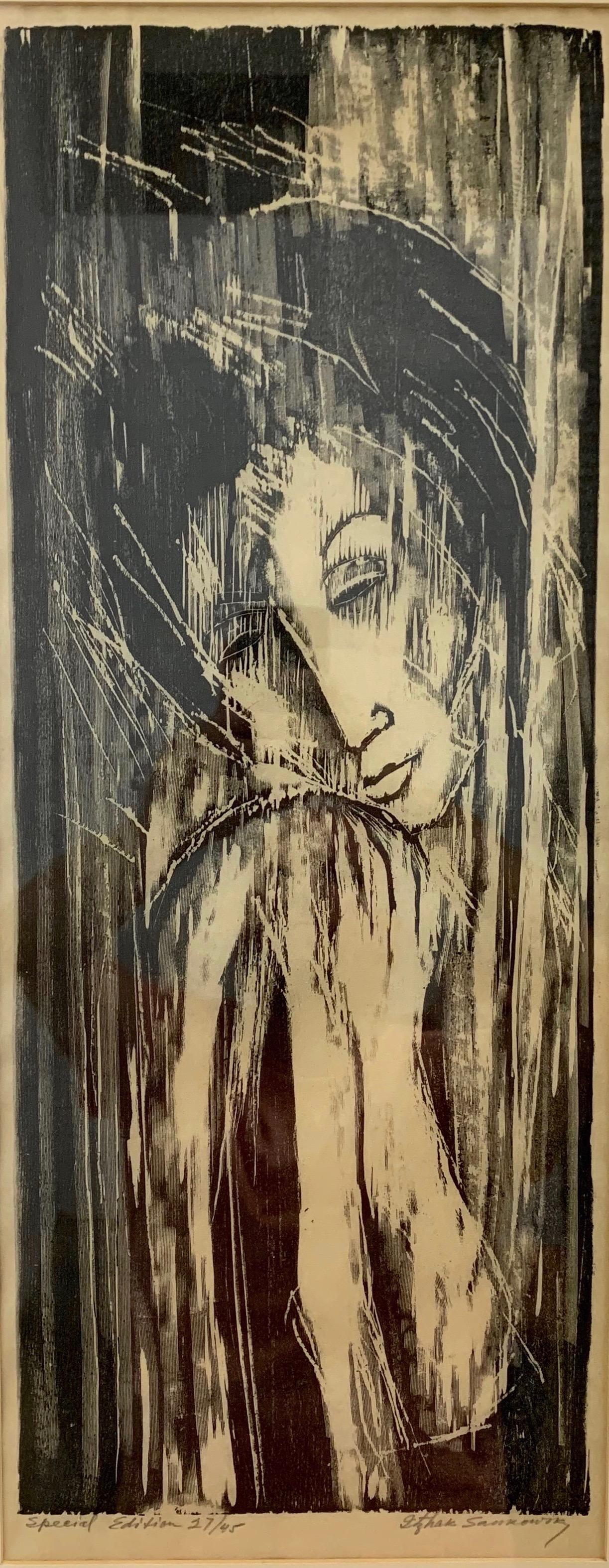 American Woodcut Print Signed Itzhak Sankowsky For Sale