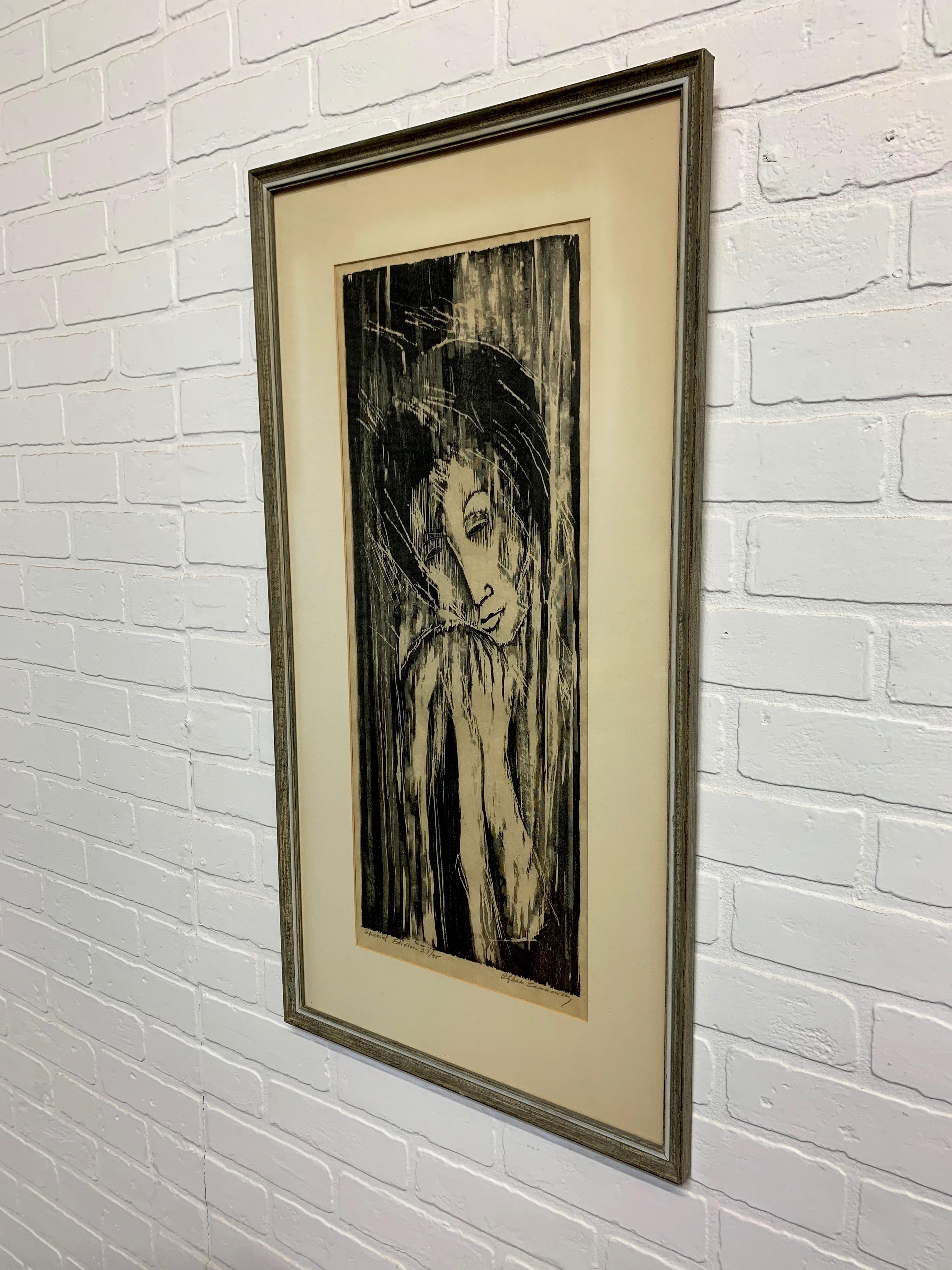 Woodcut Print Signed Itzhak Sankowsky In Good Condition For Sale In Denton, TX