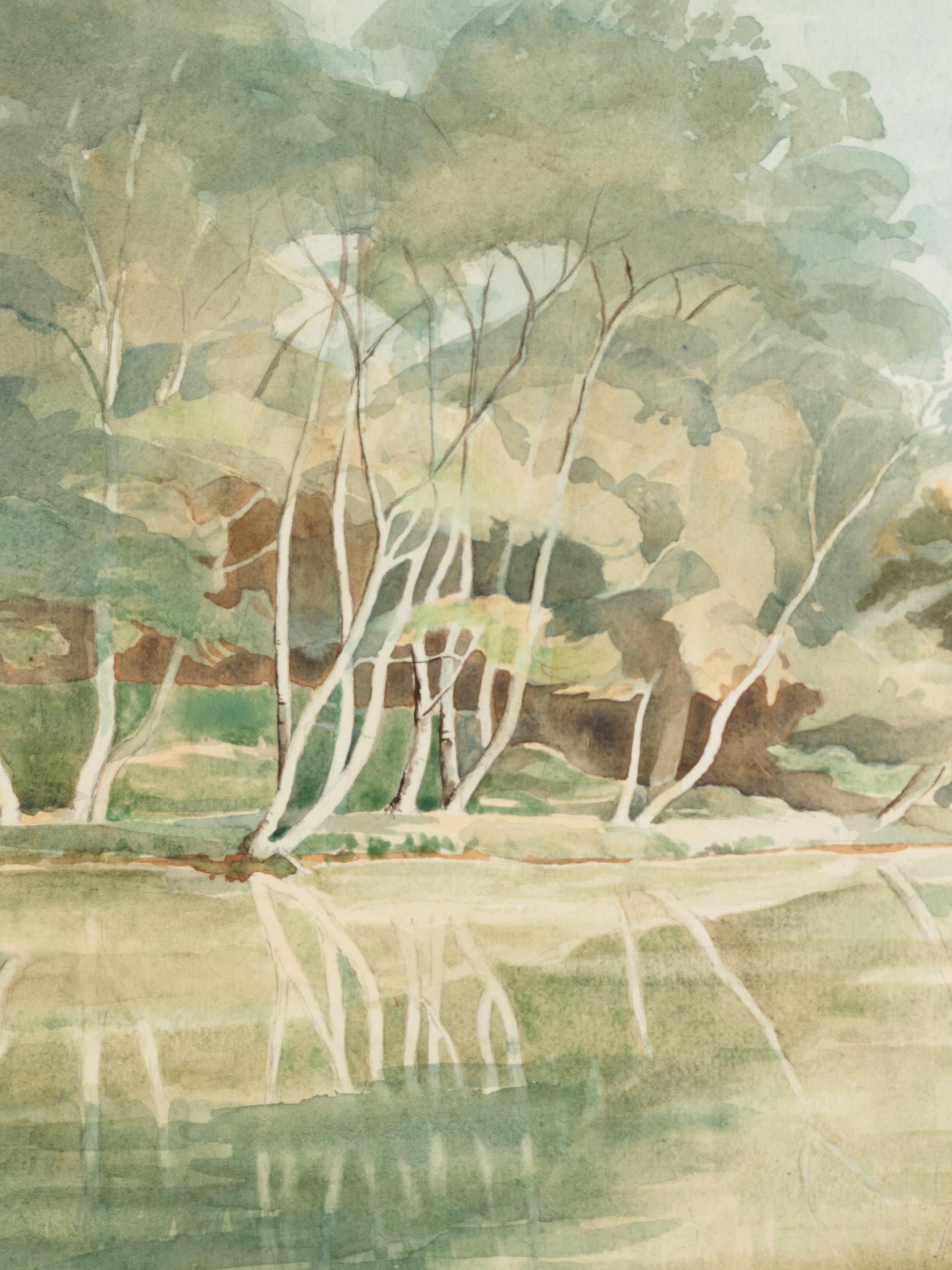 20th Century 'Wooded Landscape' Watercolour by English Artist Signed Eileen Young For Sale