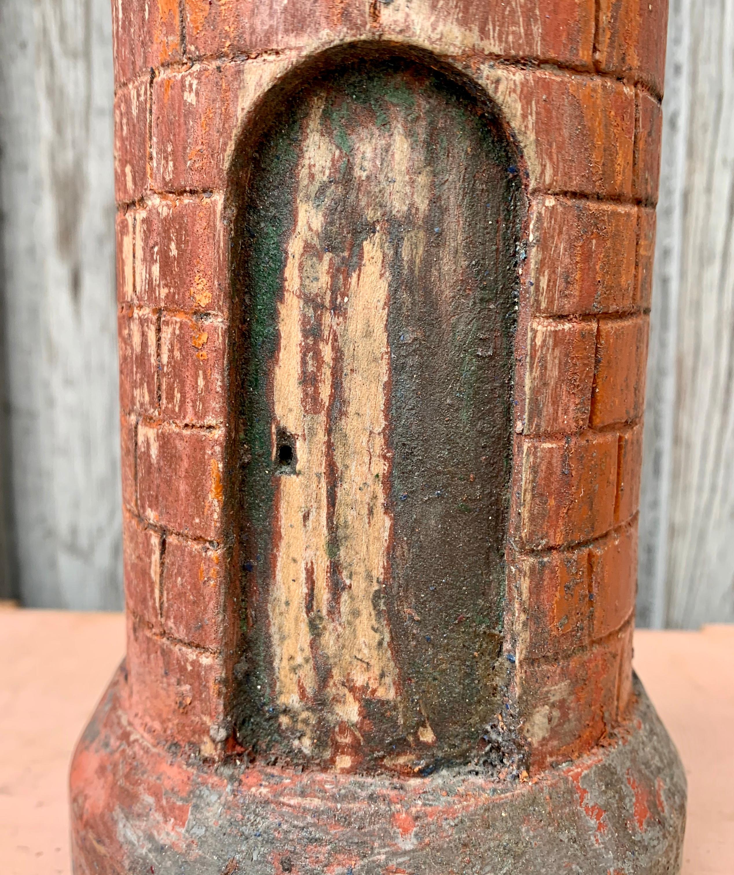 Hand-Carved Wooden 19th Century Polychrome Sculpture Of A Medieval Tower For Sale