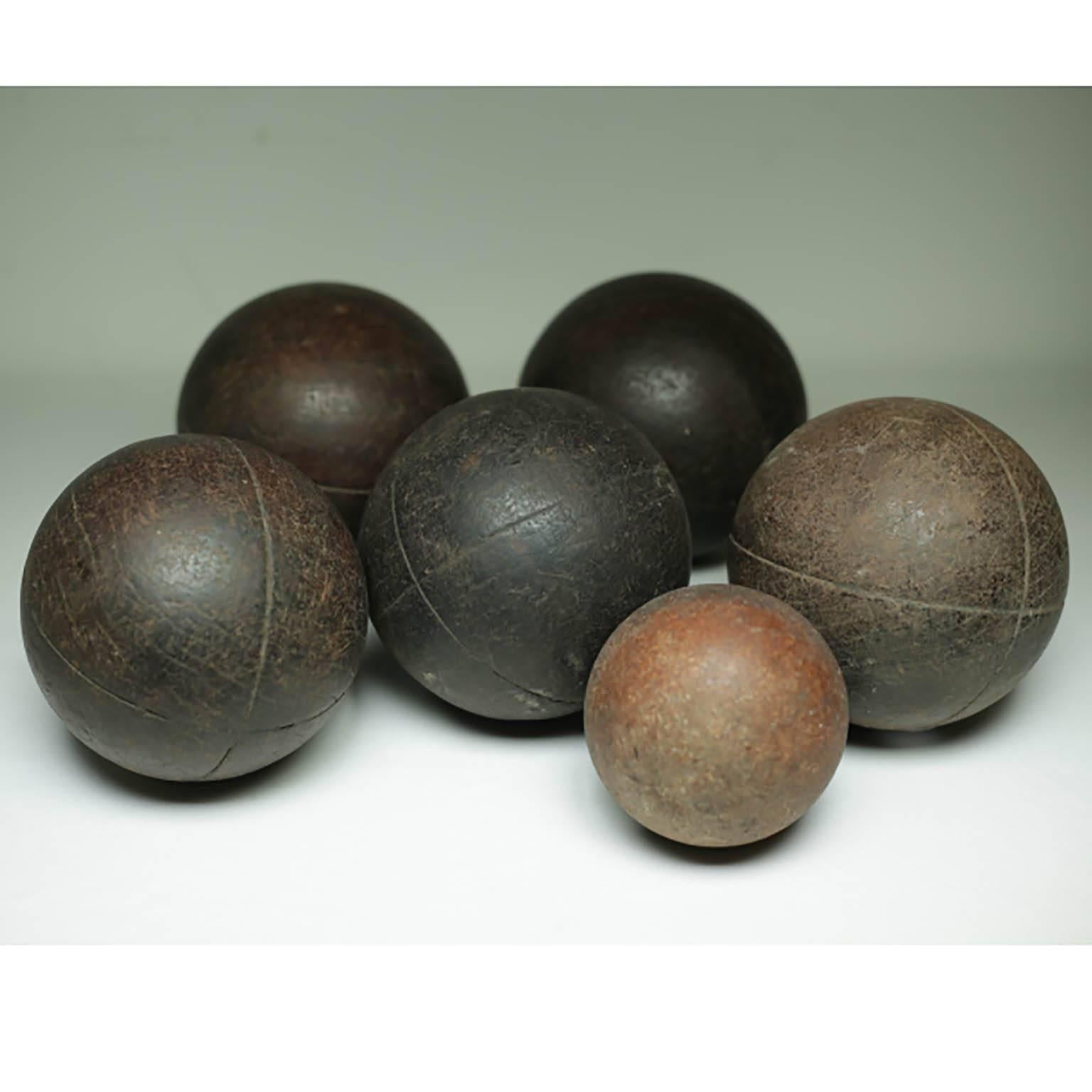Early 20th century set of six wooden bocci balls, circa 1940s. Great patina. 