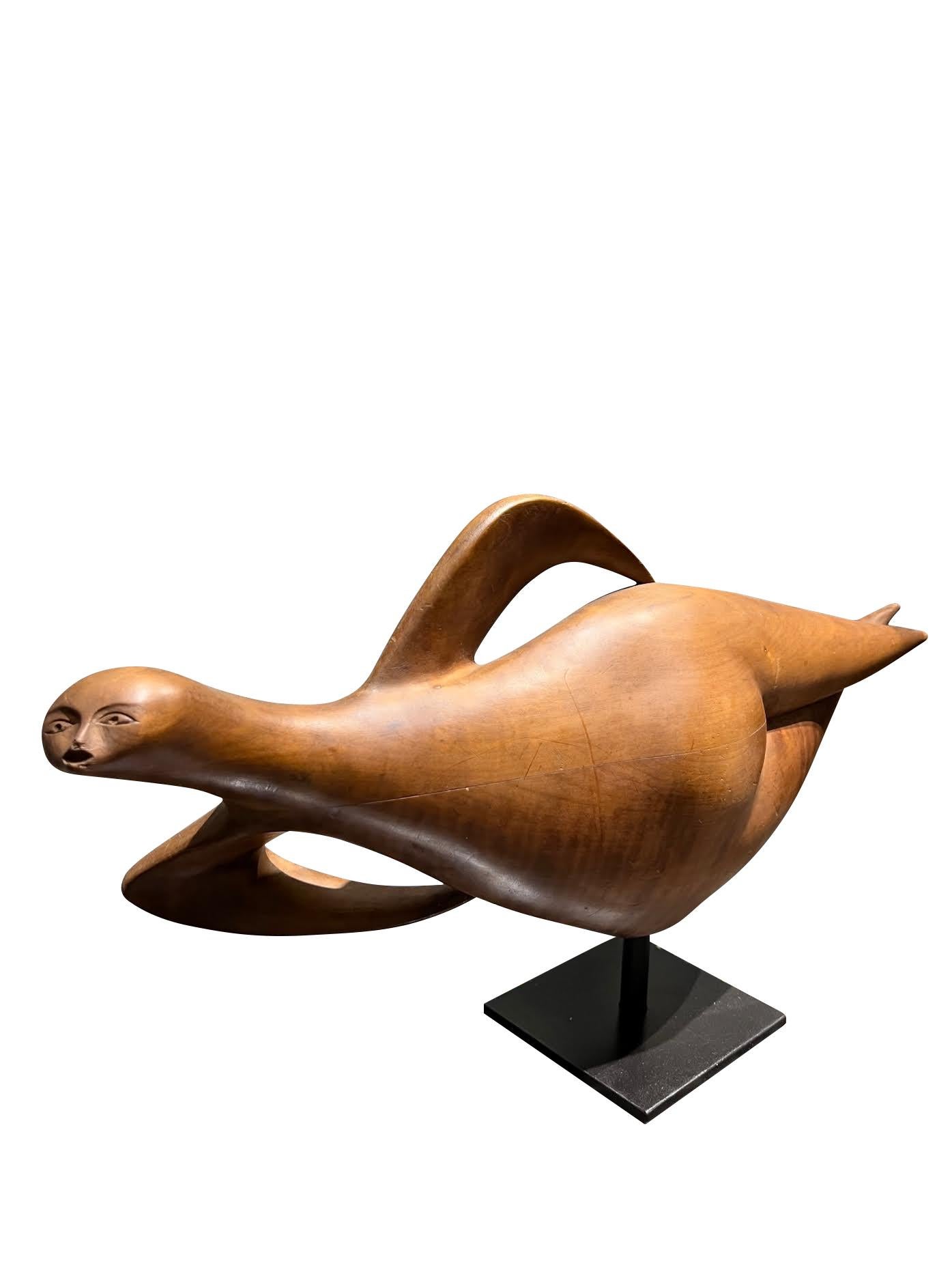 French Wooden Abstract Female Sculpture, France, 1960s