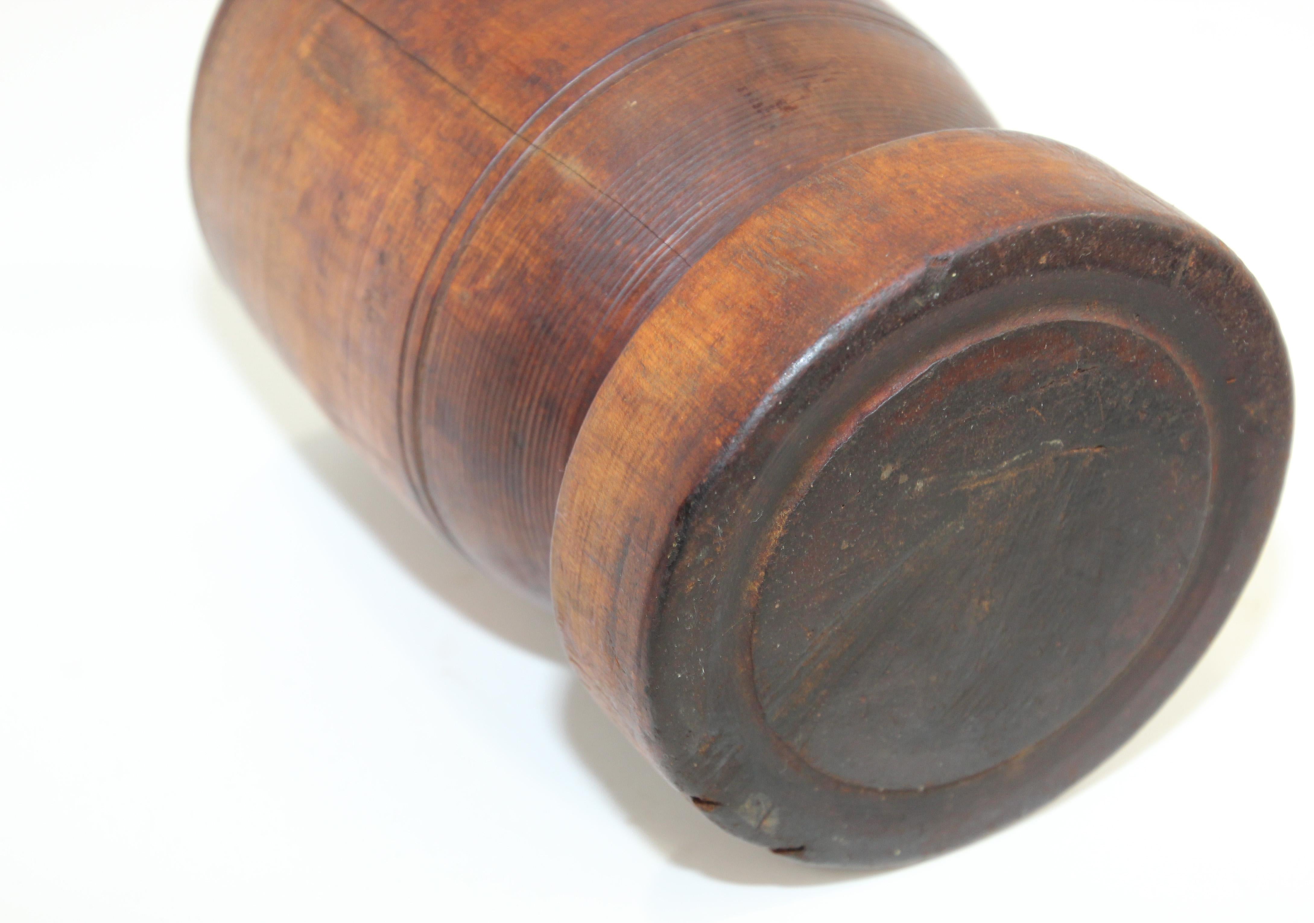 20th Century Large Antique Wooden American Mortar and Pestle For Sale