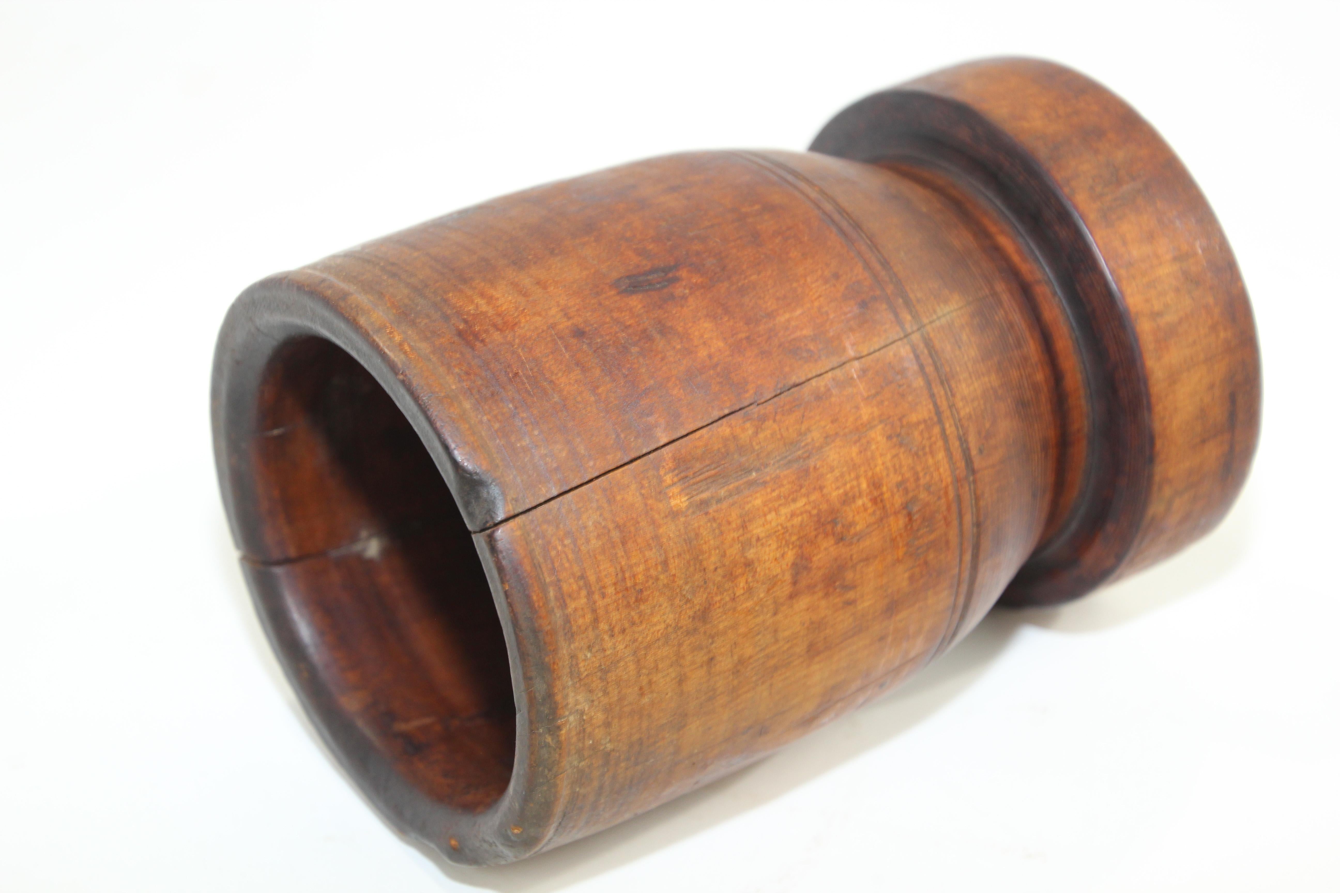Large Antique Wooden American Mortar and Pestle For Sale 1
