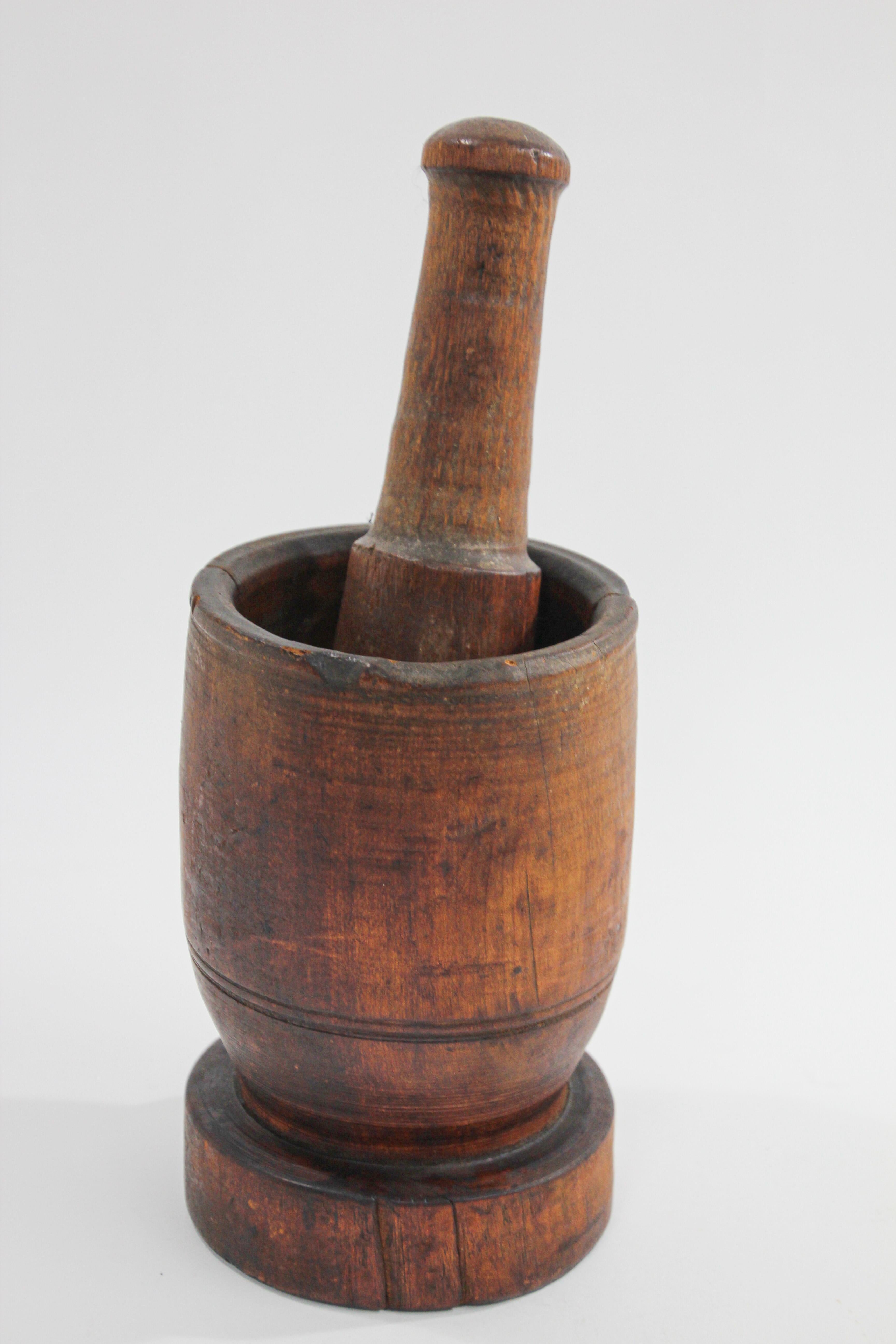 Large Antique Wooden American Mortar and Pestle For Sale 3