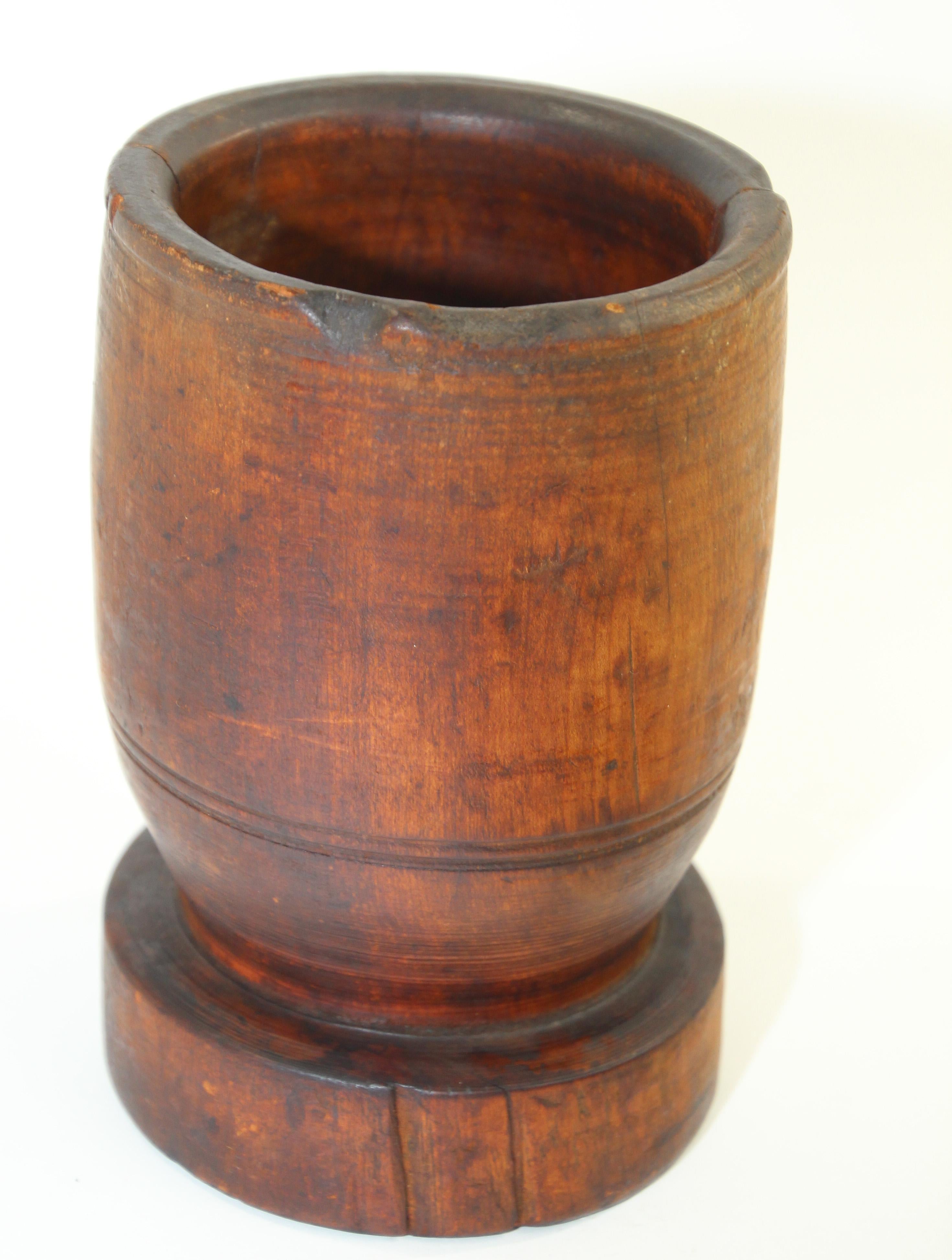 Hand-Carved Large Antique Wooden American Mortar and Pestle For Sale