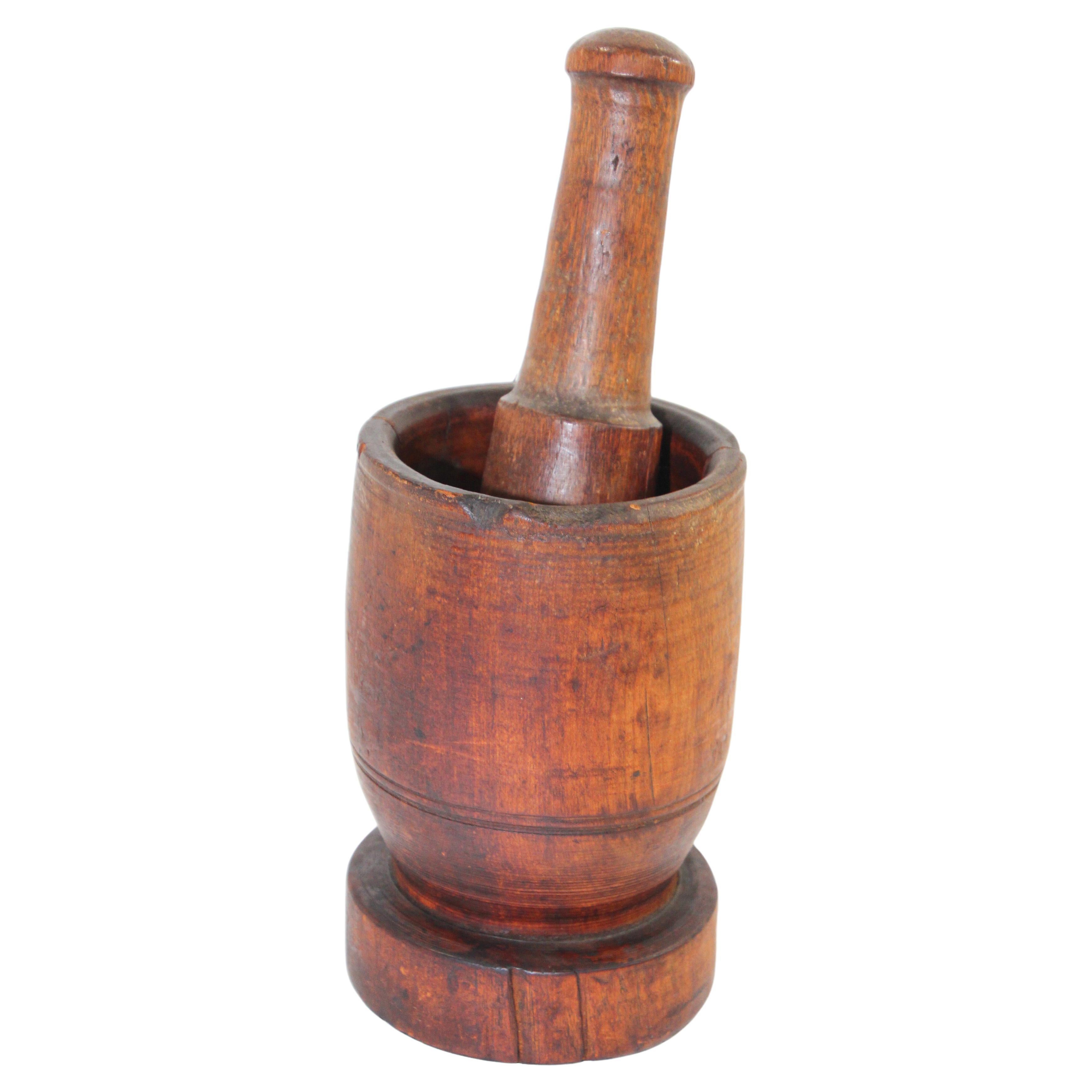 Large Antique Wooden American Mortar and Pestle For Sale