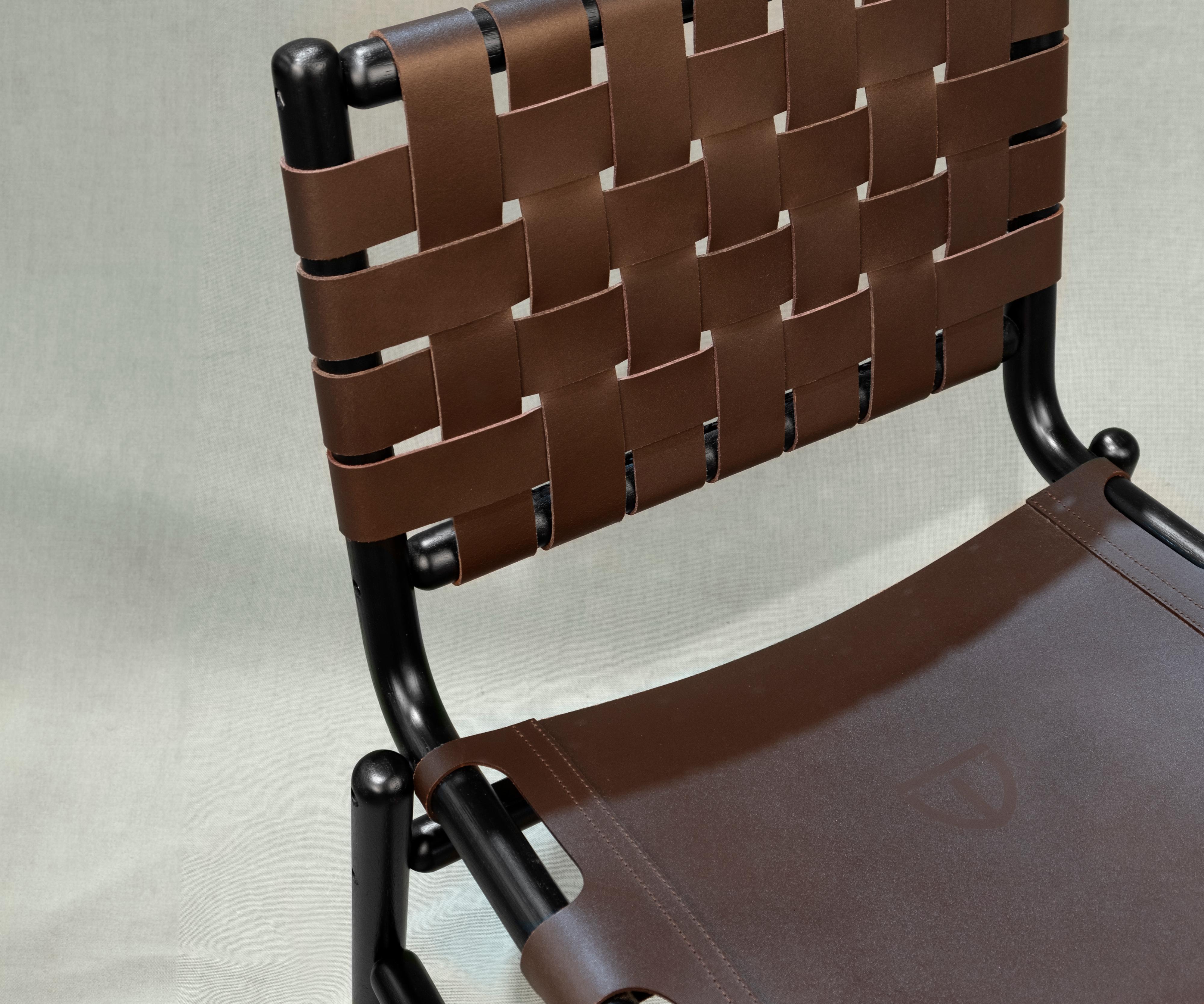 Leather Wooden Albany Dining Chair Handmade in Portugal by Wood Tailors Club For Sale