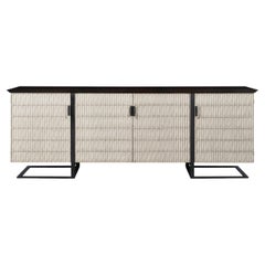 Wooden Ampezzo Buffet with Metal Base, Symmetrical Shape and Wooden Moldings