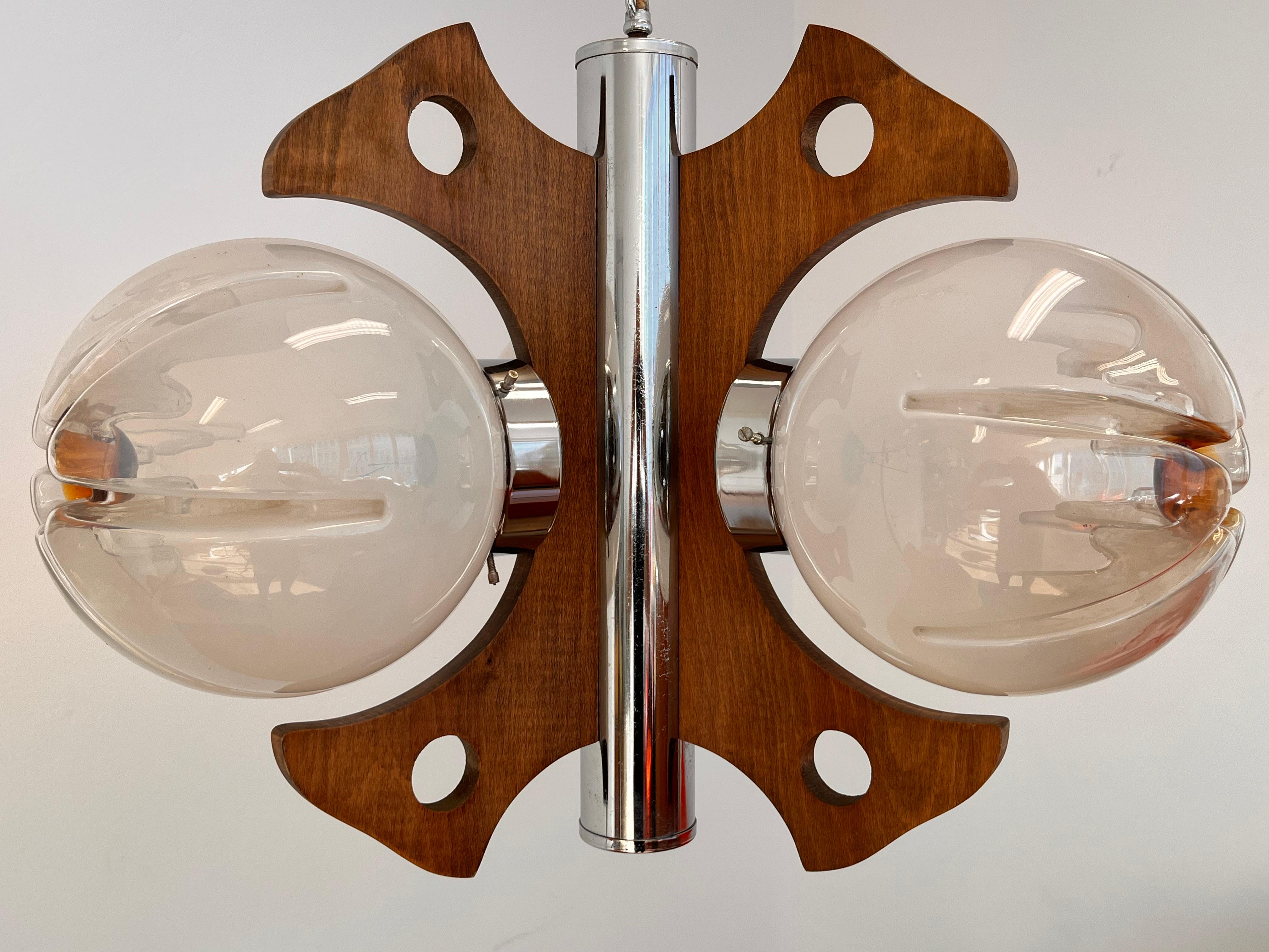 20ième siècle Lustre/lustre de Murano en bois et verre d'art - Italie, 1970 en vente