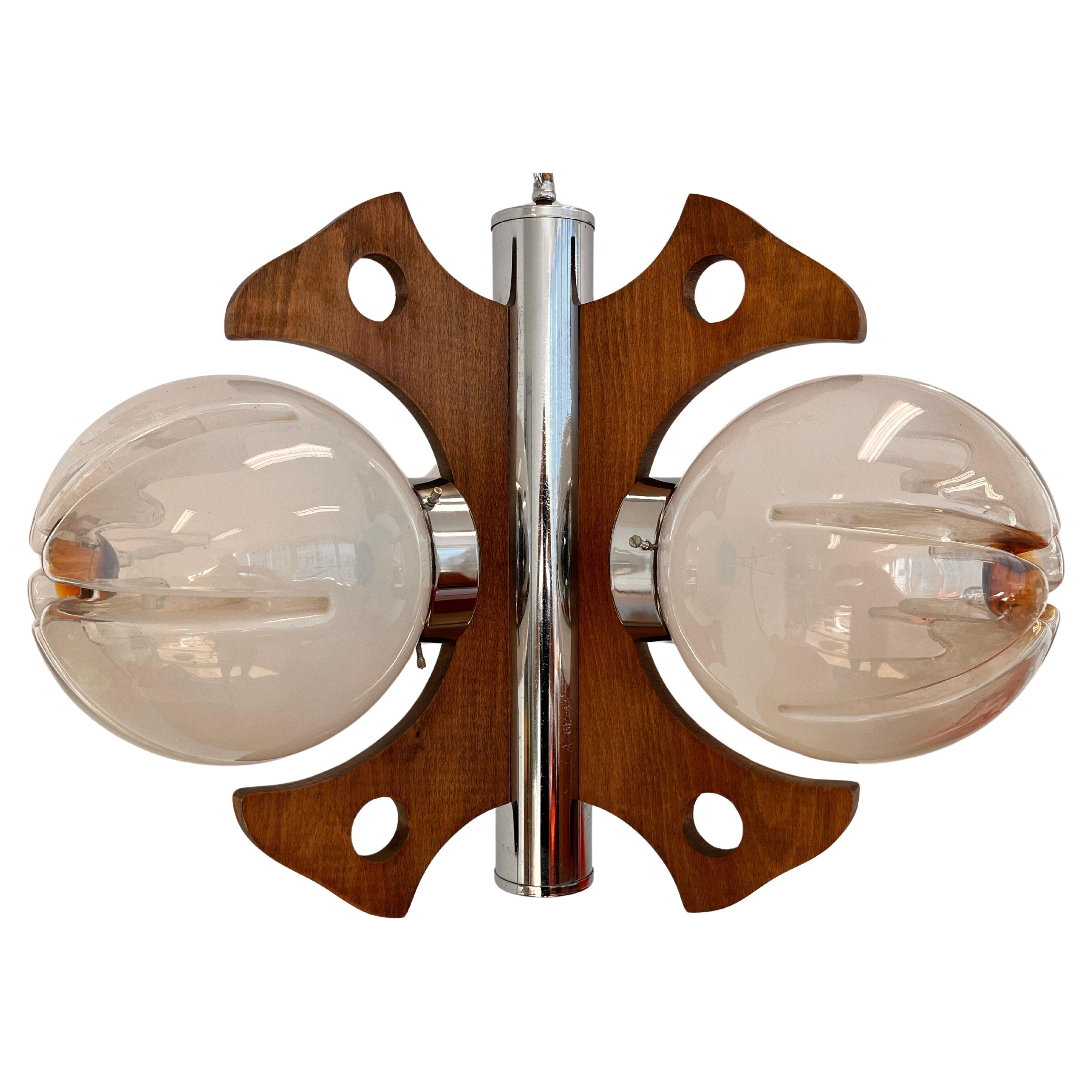 Wooden and artglass Murano pendant / chandelier - Italy, 1970s