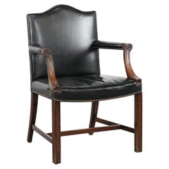 Wooden and black cow leather antique English Gainsborough side/desk/chair