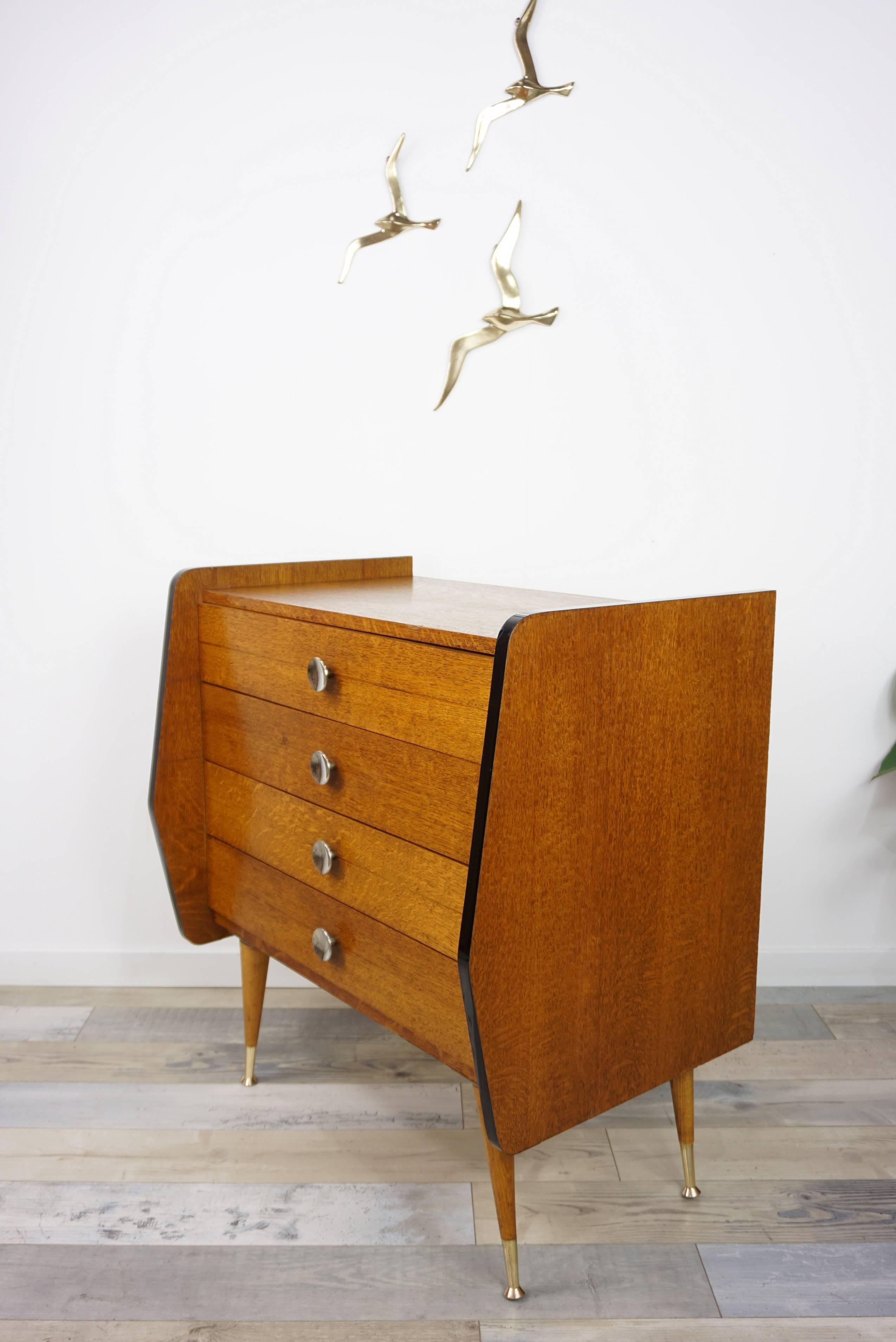 Mid-Century Modern Wooden and Brass Chest of Drawers from the 1950s