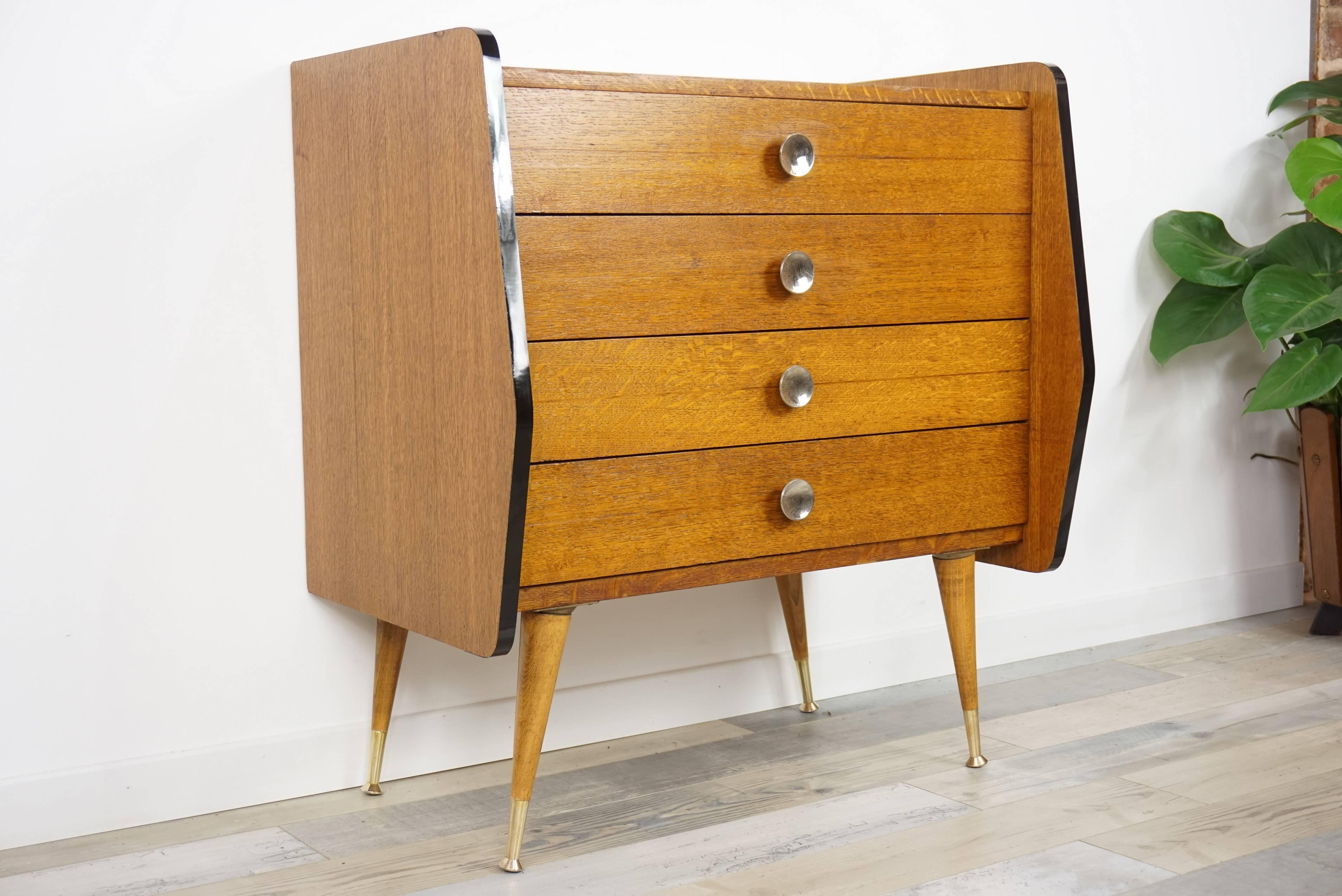 French Wooden and Brass Chest of Drawers from the 1950s